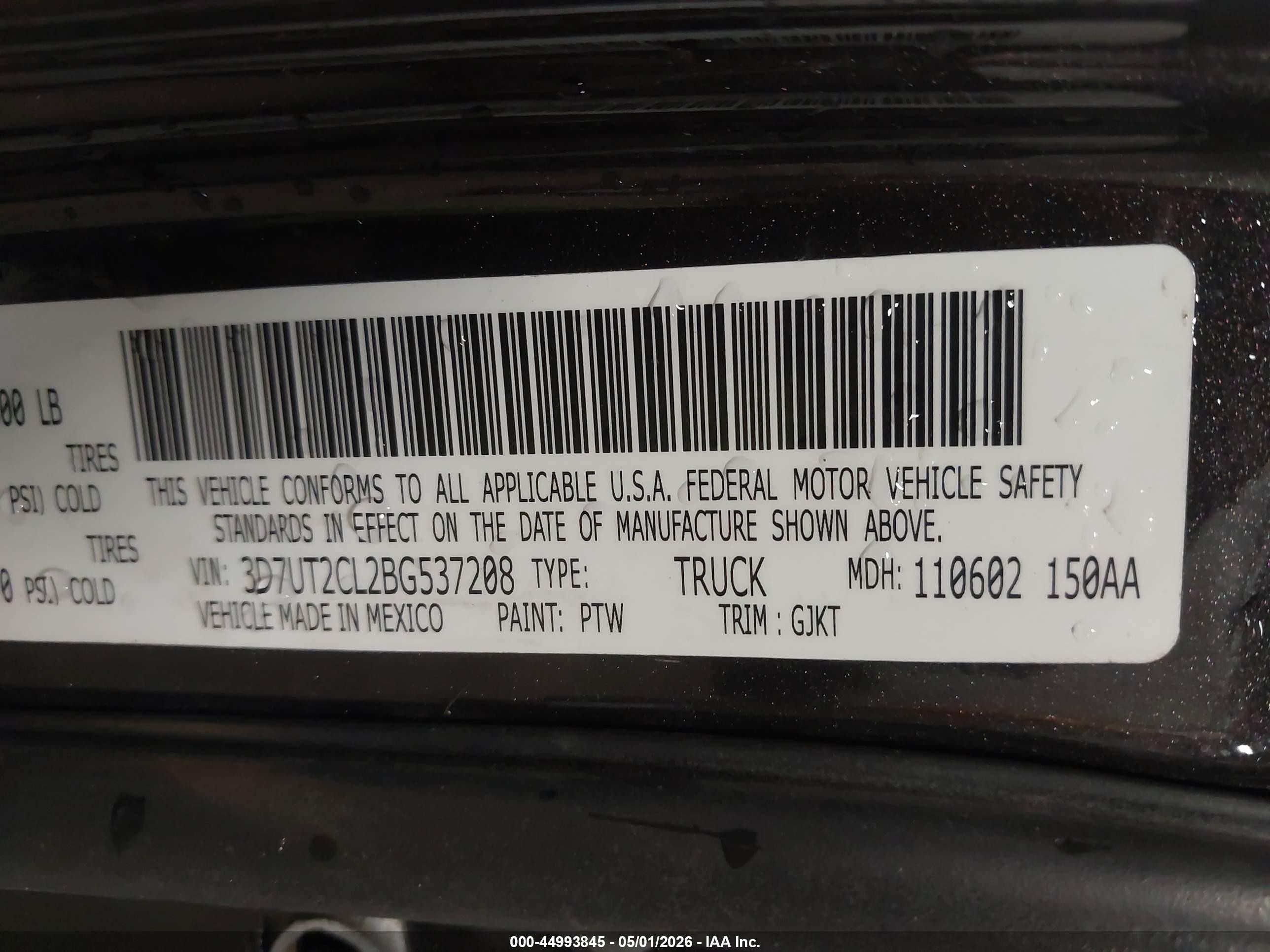 2011 Ram Ram 2500 Laramie Черный vin: 3D7UT2CL2BG537208