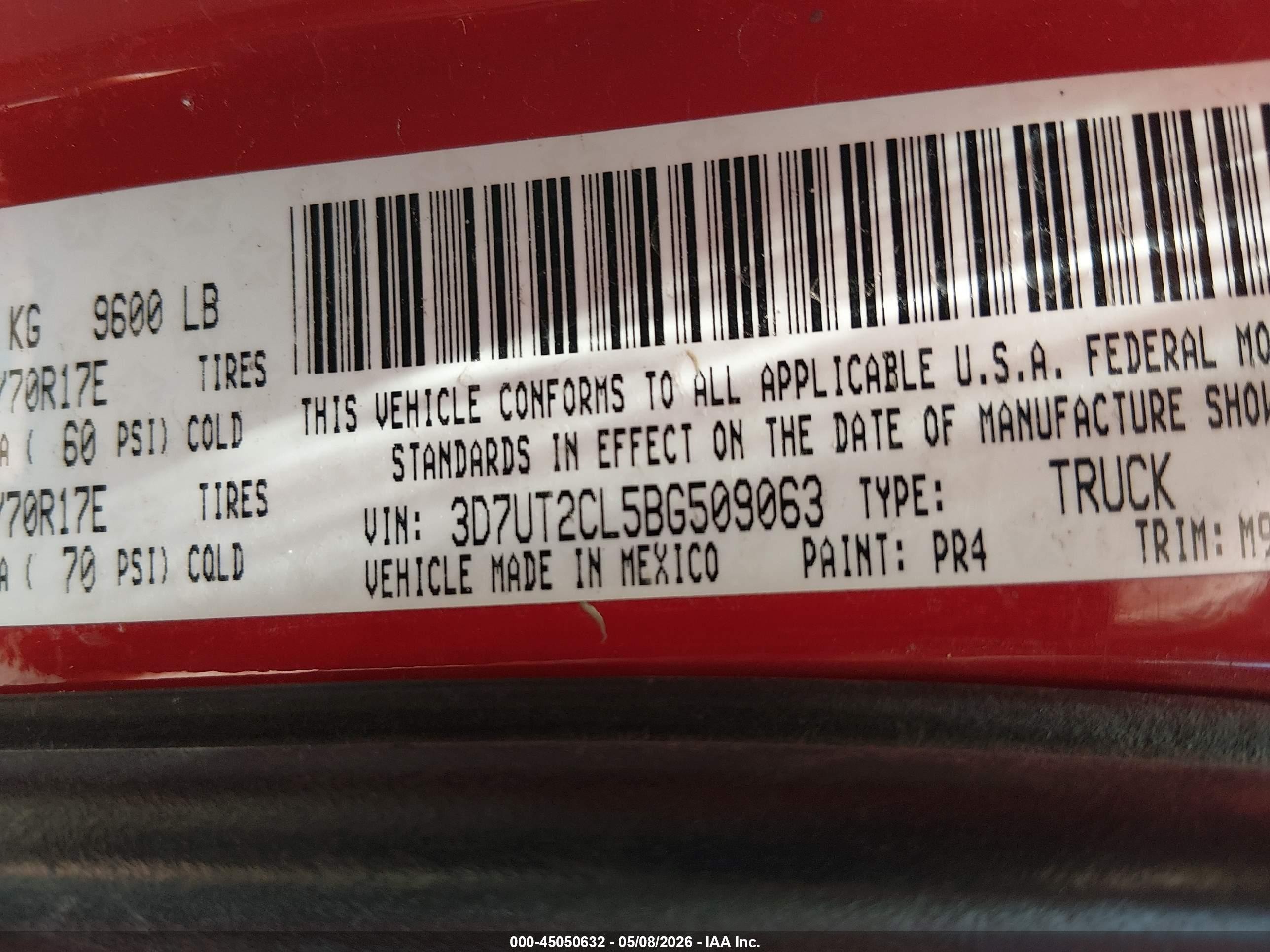 2011 Ram Ram 2500 Slt Red vin: 3D7UT2CL5BG509063