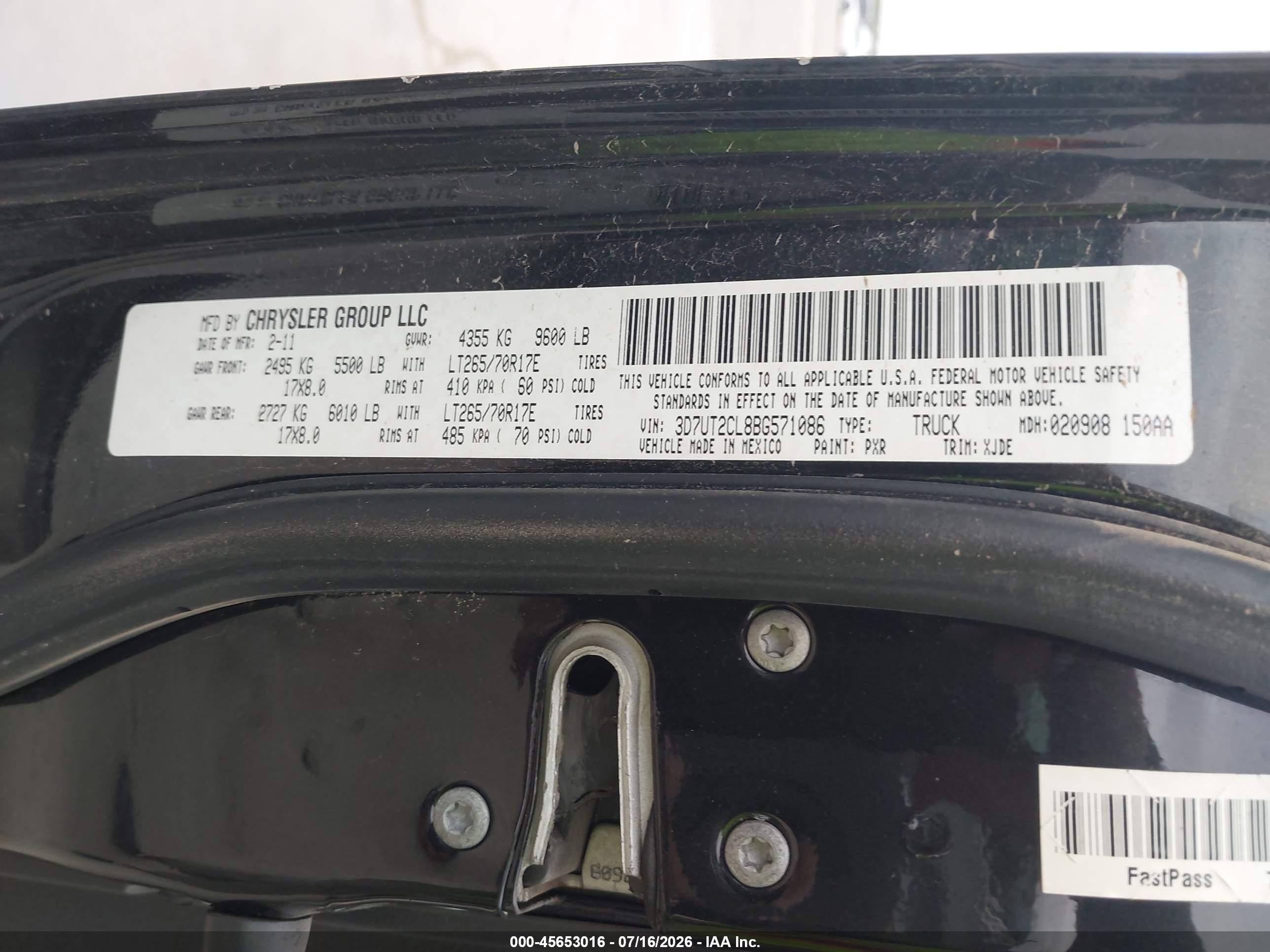 2011 Ram Ram 2500 Laramie Longhorn Black vin: 3D7UT2CL8BG571086