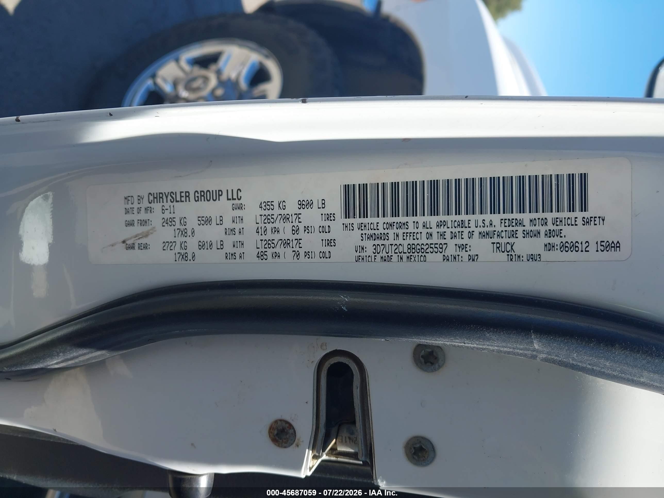 2011 Ram Ram 2500 Slt Белый vin: 3D7UT2CL8BG625597