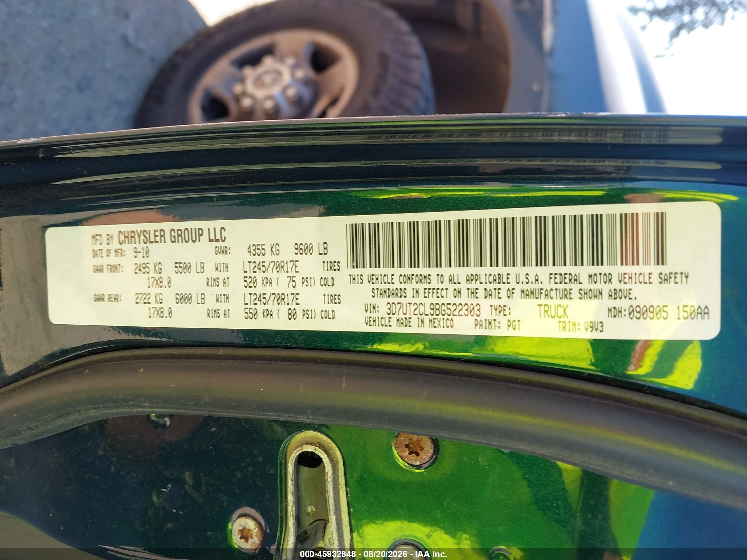 2011 Ram Ram 2500 St Green vin: 3D7UT2CL9BG522303