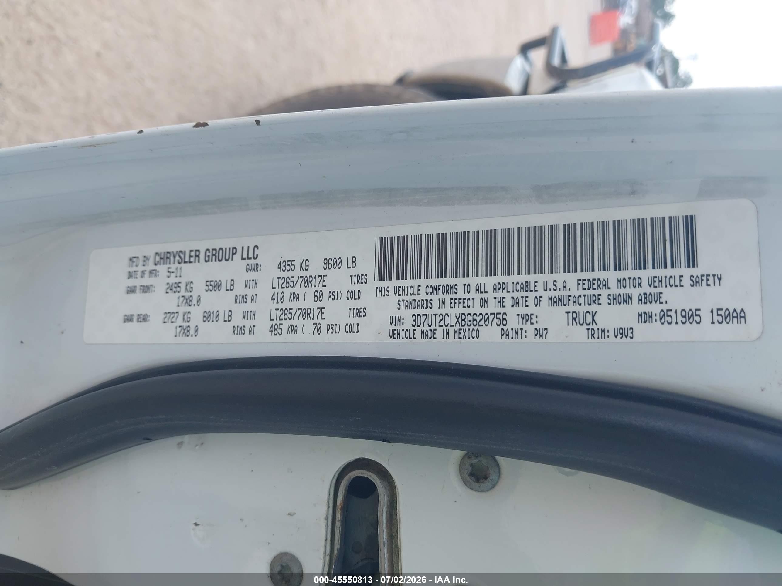 2011 Ram Ram 2500 Slt White vin: 3D7UT2CLXBG620756