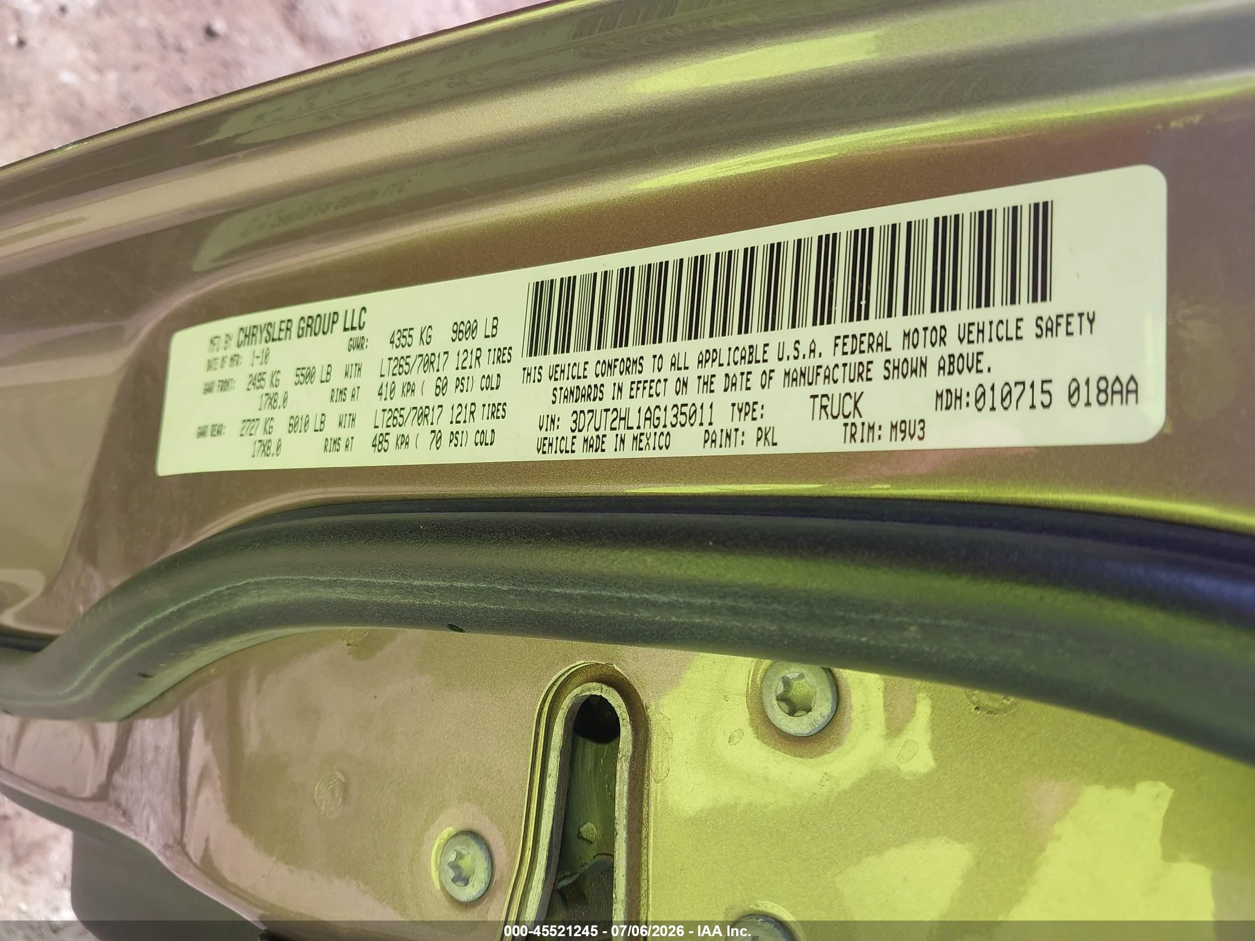 2010 Dodge Ram 2500 Slt Tan vin: 3D7UT2HL1AG135011