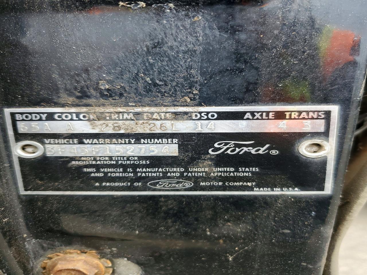 1963 Ford Uk Black vin: 3F43F152754