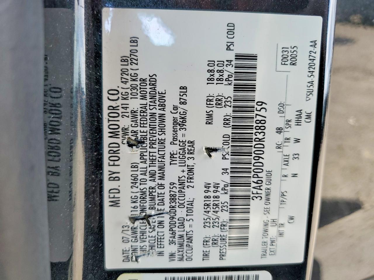2013 Ford Fusion Titanium Black vin: 3FA6P0D90DR388759