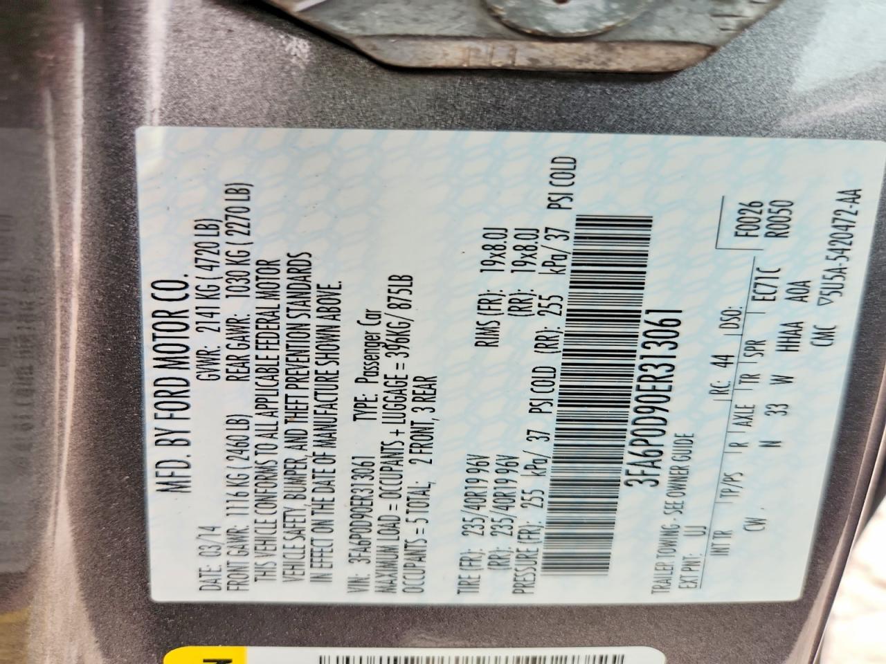 2014 Ford Fusion Titanium Серый vin: 3FA6P0D90ER313061