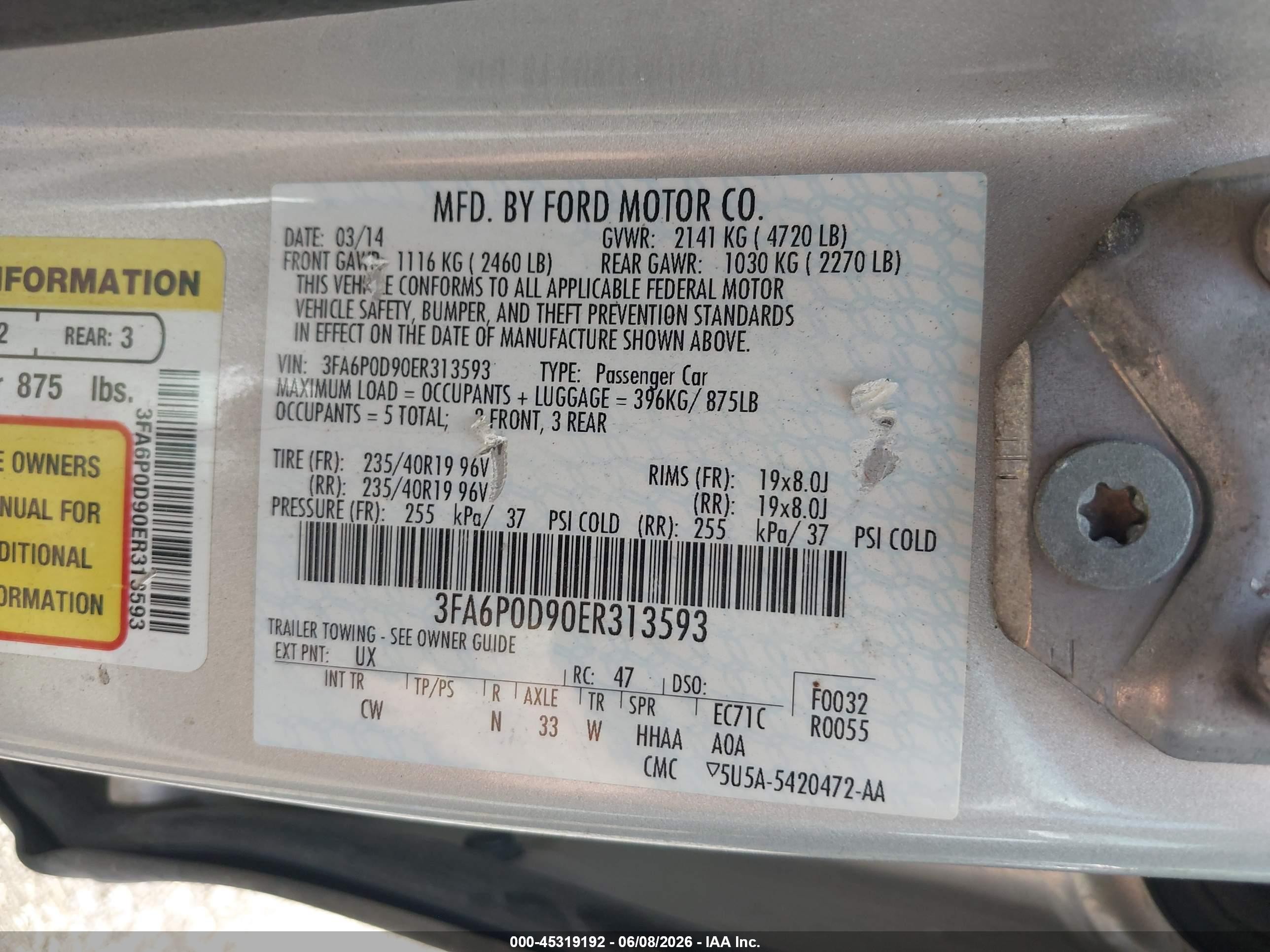 2014 Ford Fusion Titanium Серебряный vin: 3FA6P0D90ER313593