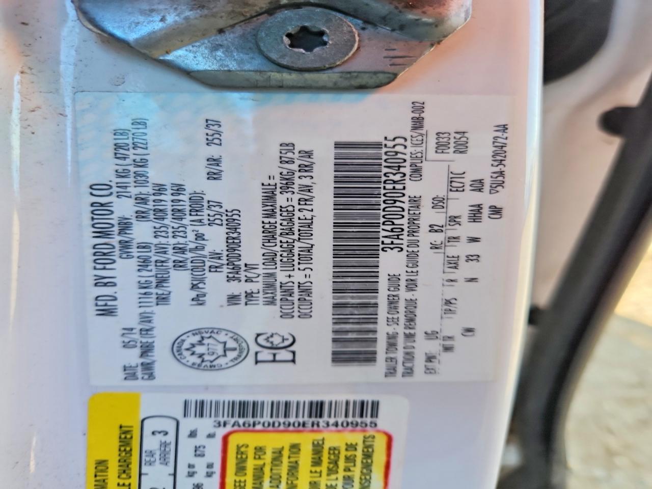 2014 Ford Fusion Titanium White vin: 3FA6P0D90ER340955