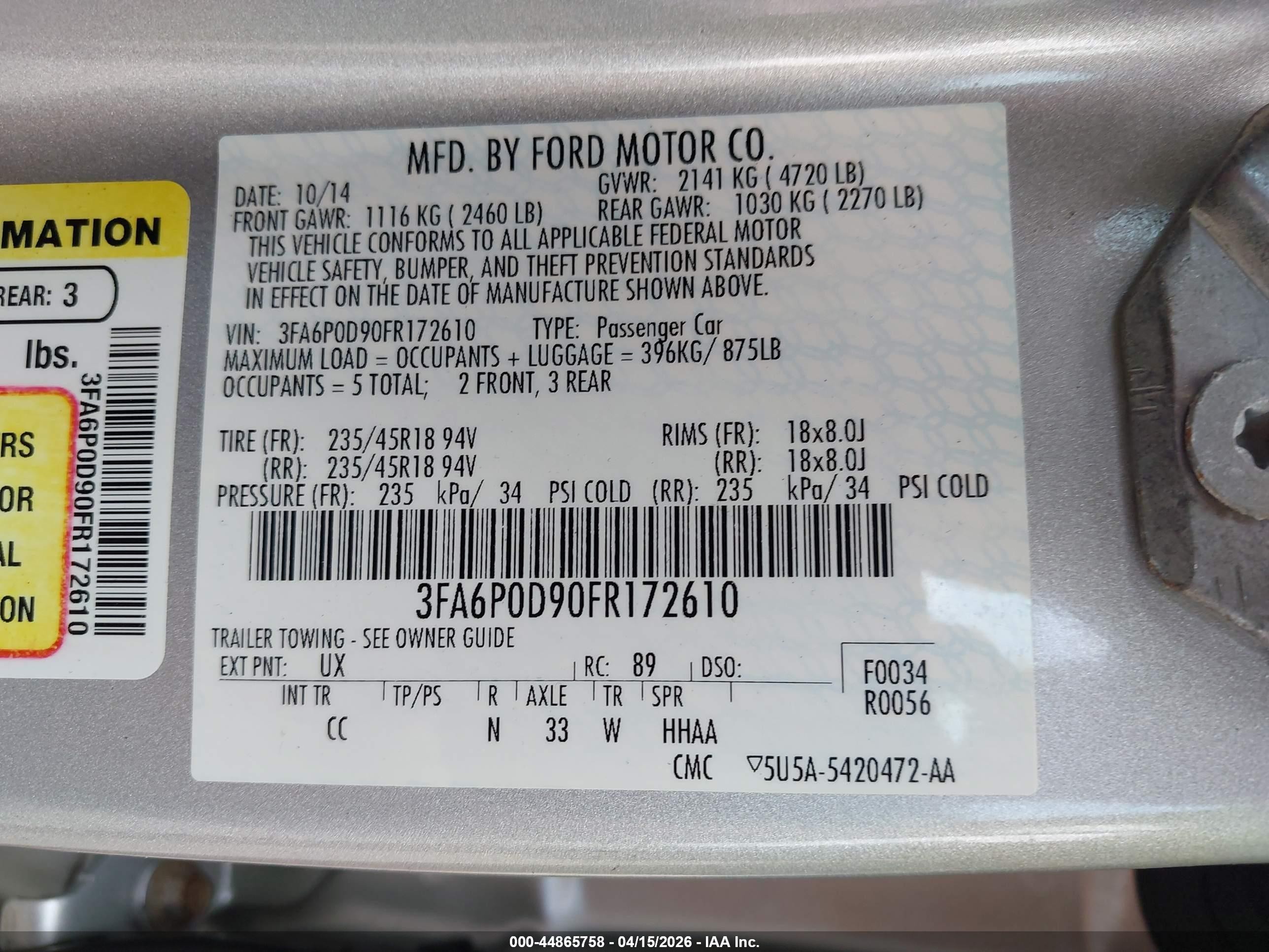 2015 Ford Fusion Titanium Silver vin: 3FA6P0D90FR172610