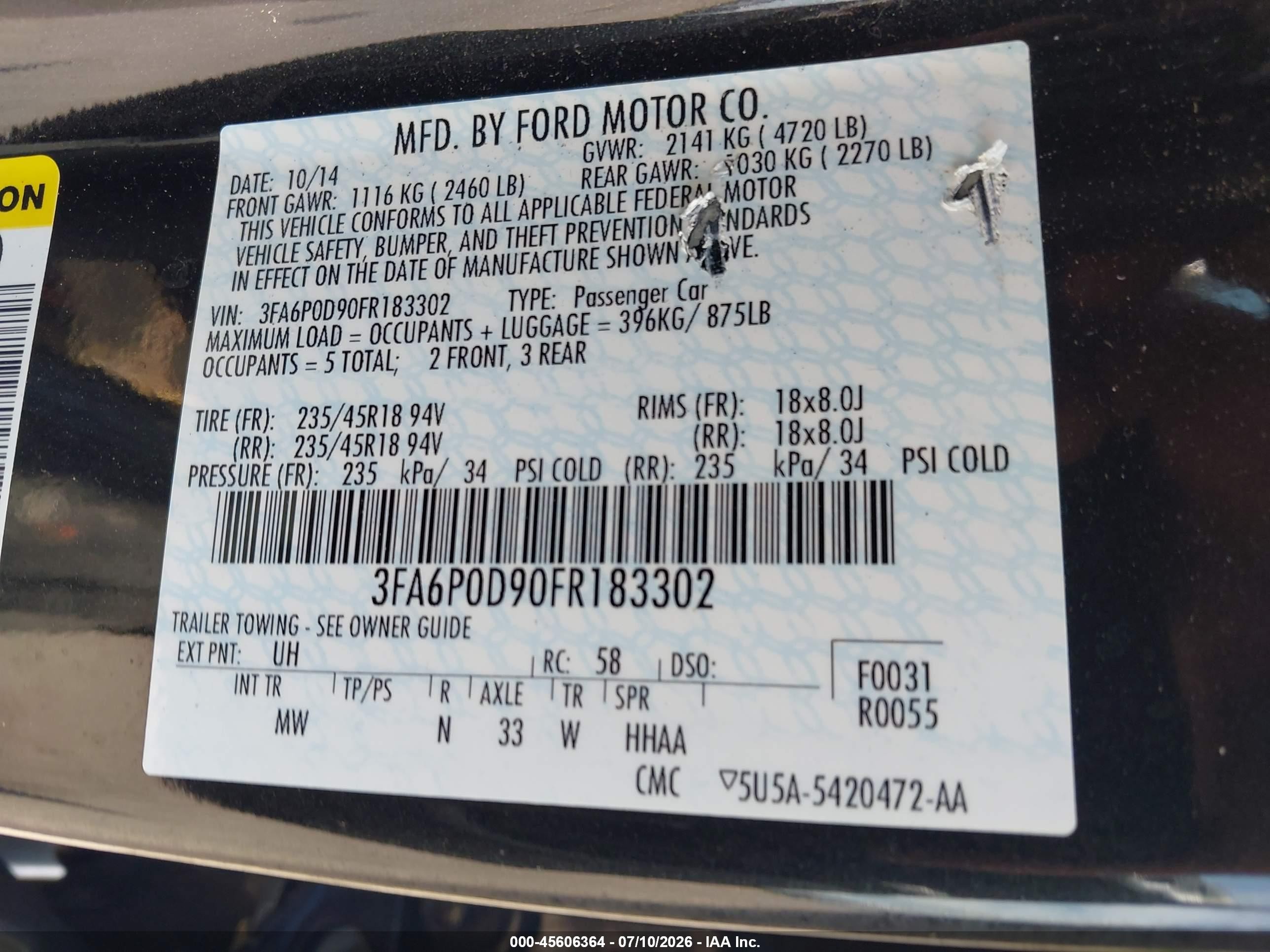 2015 Ford Fusion Titanium Black vin: 3FA6P0D90FR183302
