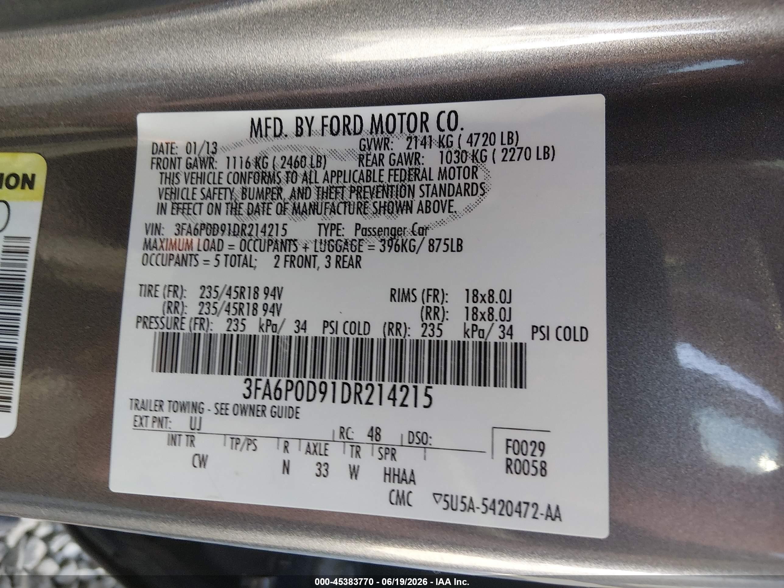 2013 Ford Fusion Titanium Серый vin: 3FA6P0D91DR214215