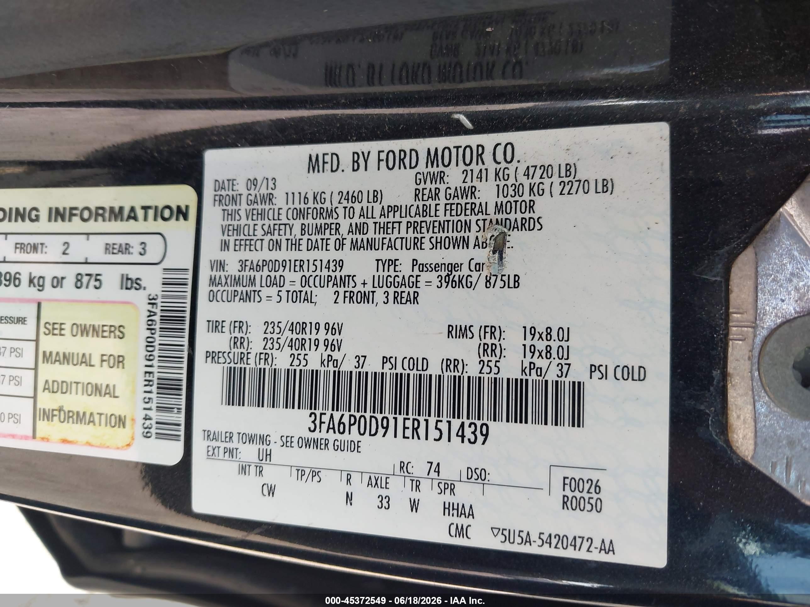2014 Ford Fusion Titanium Black vin: 3FA6P0D91ER151439