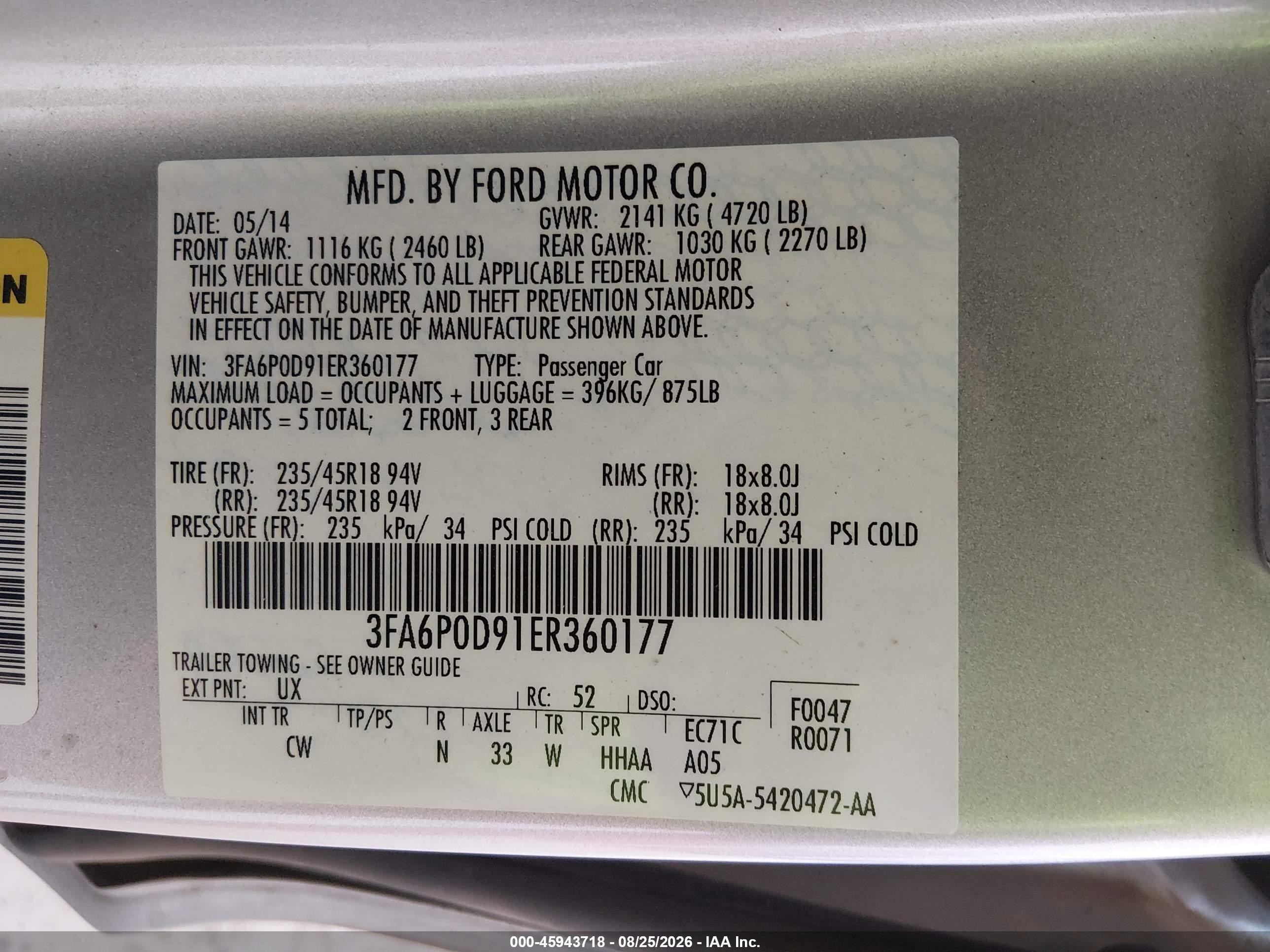 2014 Ford Fusion Titanium Silver vin: 3FA6P0D91ER360177