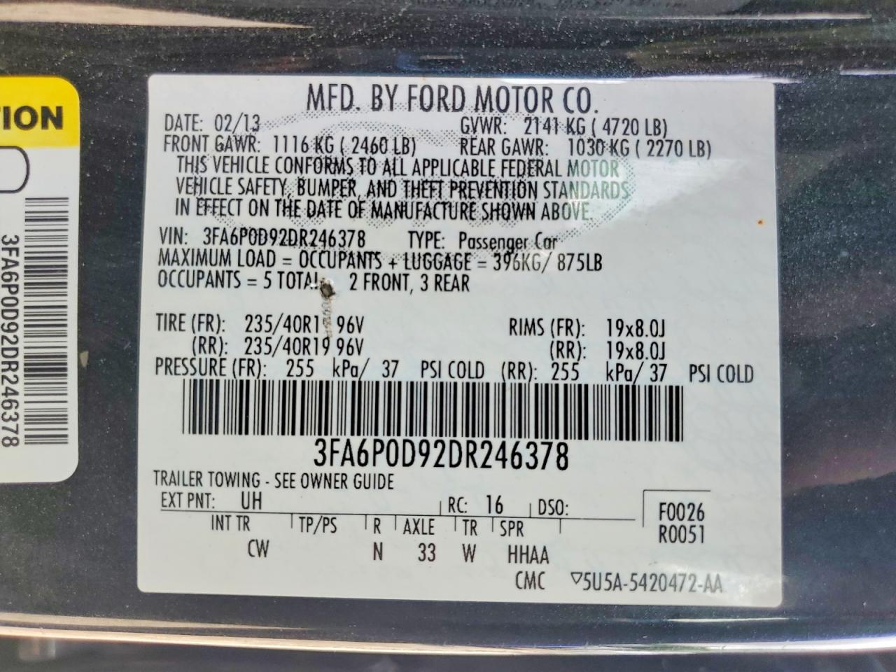 2013 Ford Fusion Titanium Черный vin: 3FA6P0D92DR246378