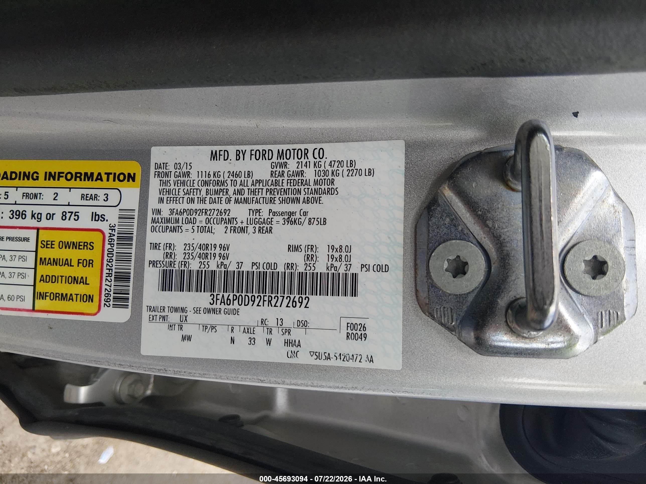 2015 Ford Fusion Titanium Silver vin: 3FA6P0D92FR272692