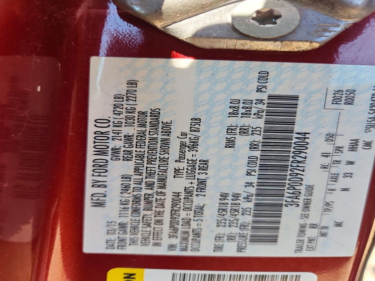 2015 Ford Fusion Titanium Red vin: 3FA6P0D92FR290044