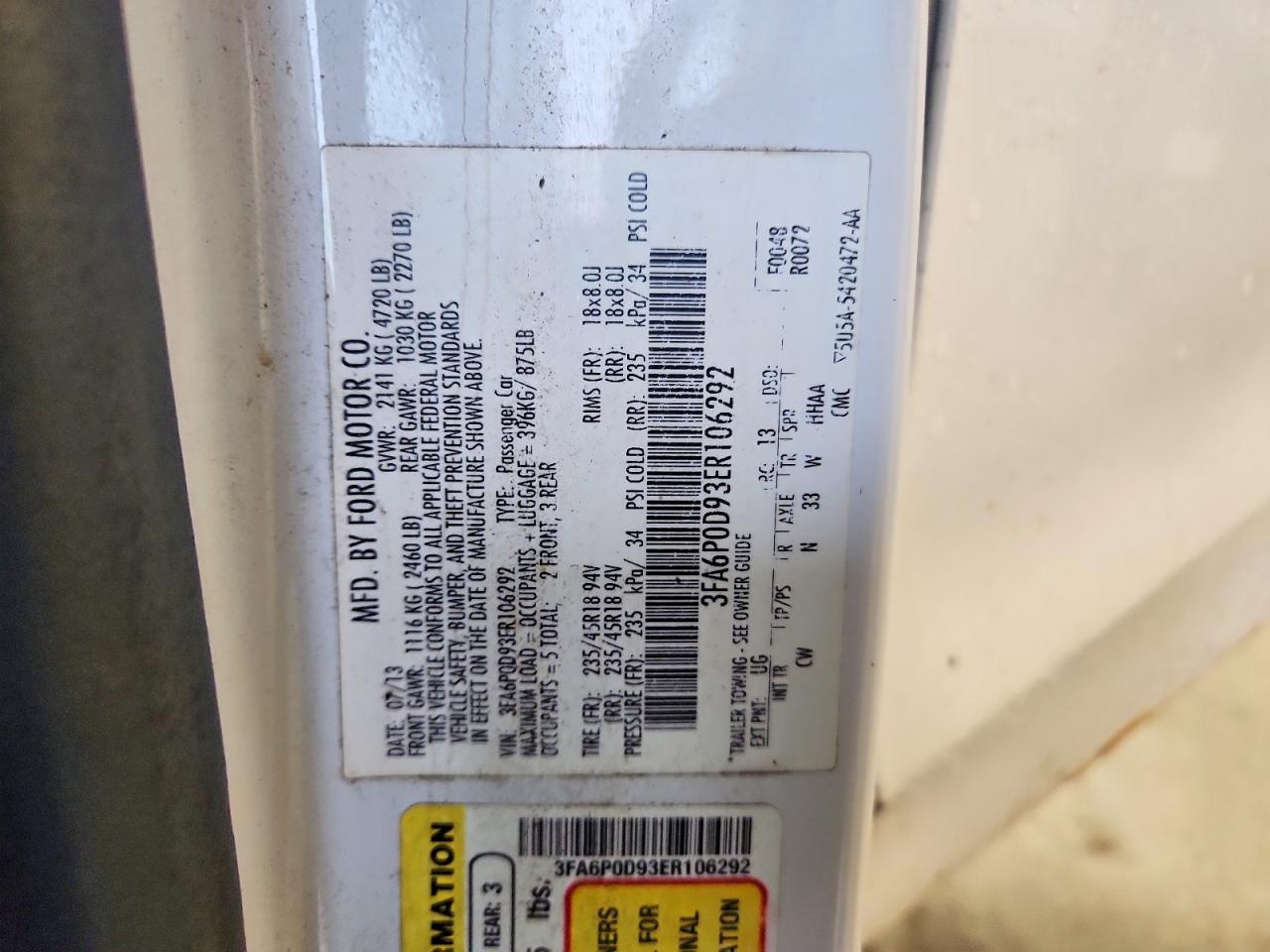 2014 Ford Fusion Titanium White vin: 3FA6P0D93ER106292