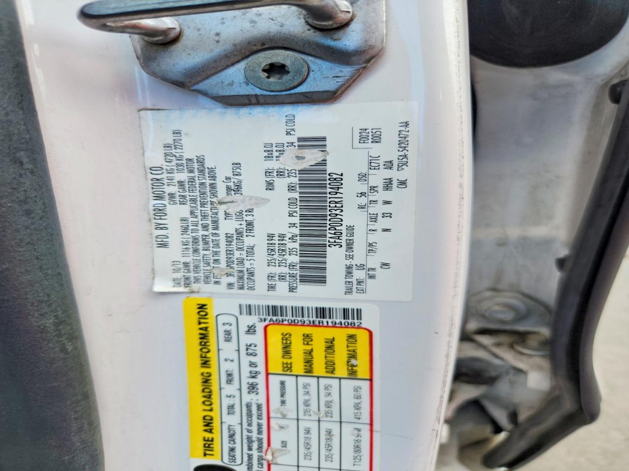 2014 Ford Fusion Titanium White vin: 3FA6P0D93ER194082