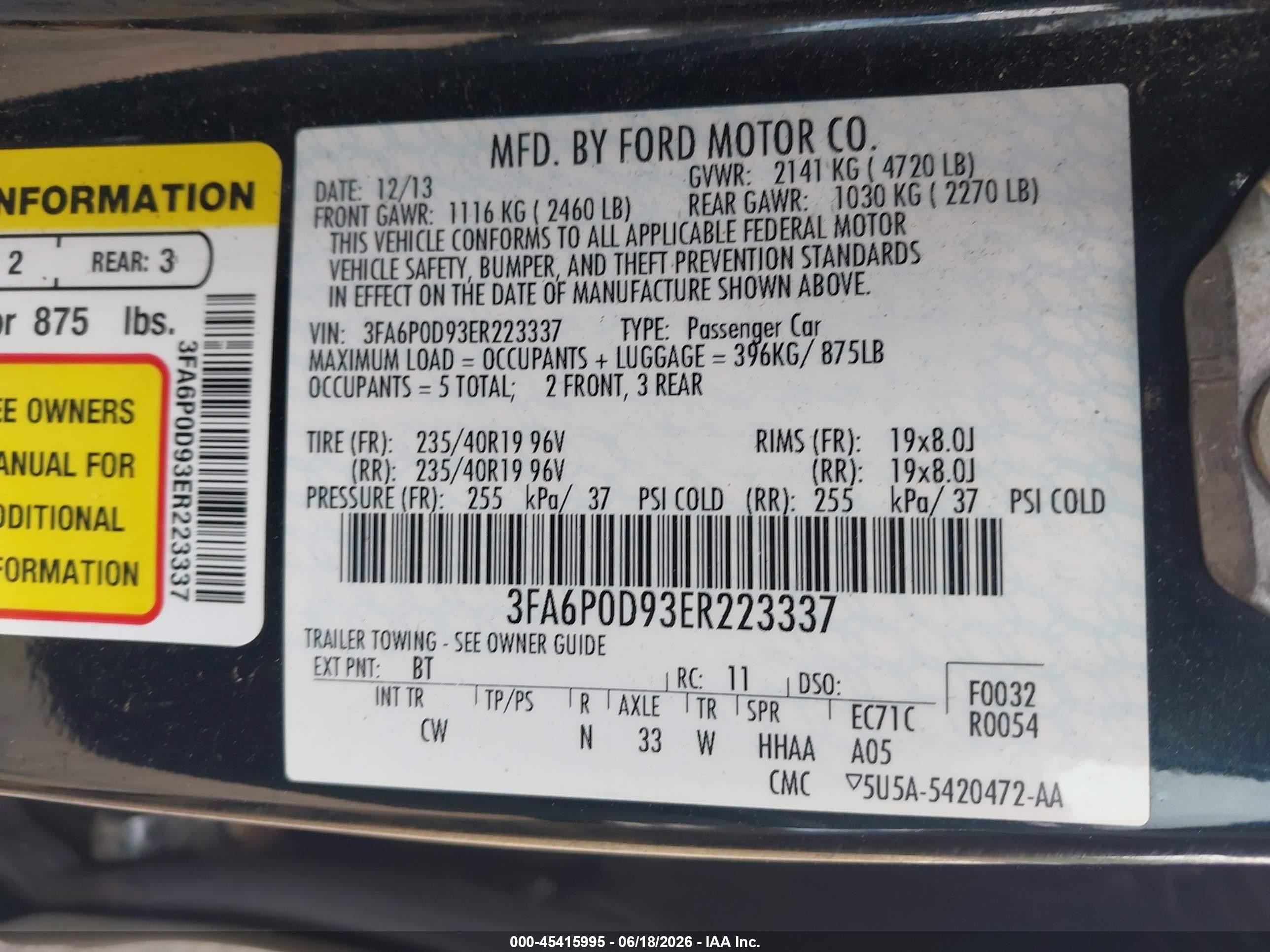 2014 Ford Fusion Titanium Black vin: 3FA6P0D93ER223337