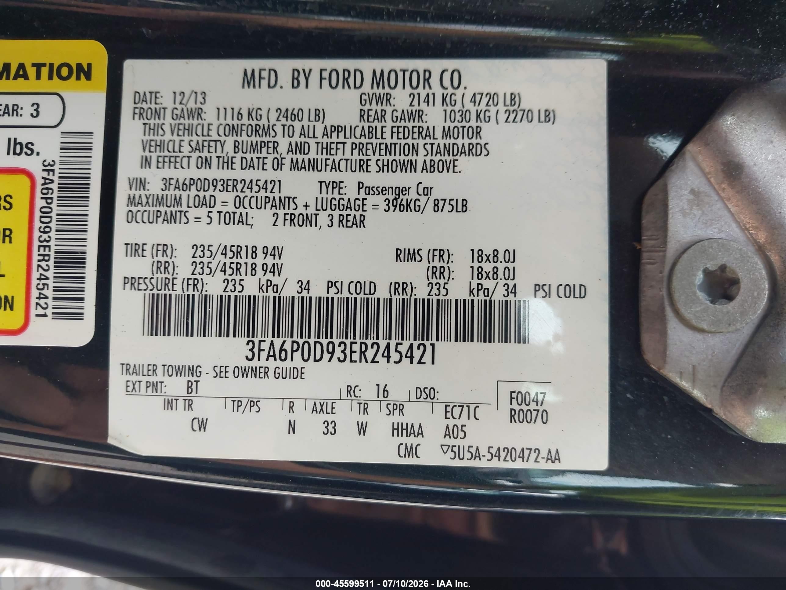 2014 Ford Fusion Titanium Black vin: 3FA6P0D93ER245421