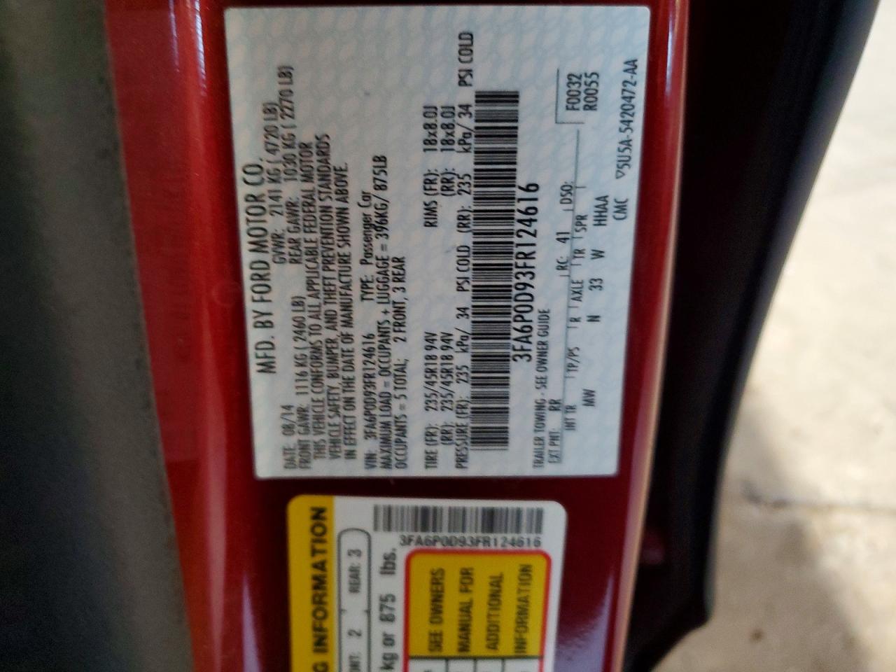 2015 Ford Fusion Titanium Бордовый vin: 3FA6P0D93FR124616