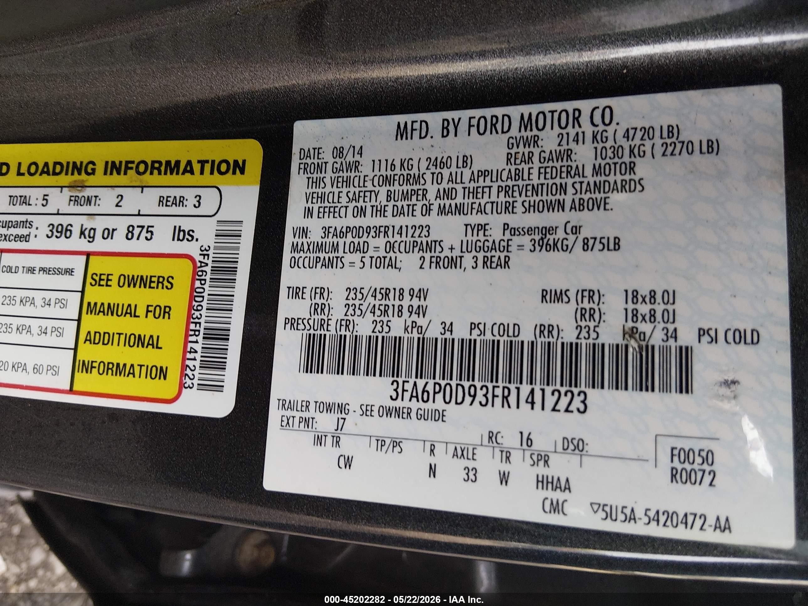 2015 Ford Fusion Titanium Gray vin: 3FA6P0D93FR141223