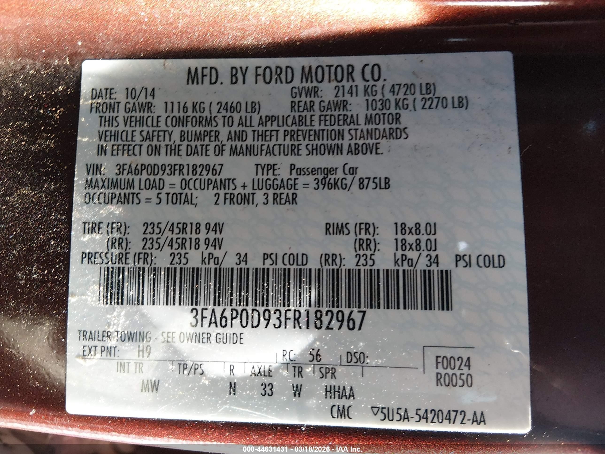 2015 Ford Fusion Titanium Brown vin: 3FA6P0D93FR182967