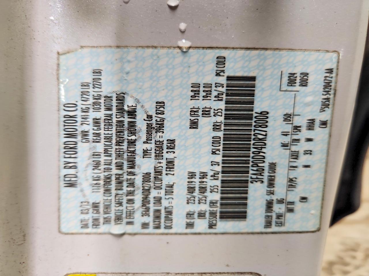 2013 Ford Fusion Titanium Белый vin: 3FA6P0D94DR278006