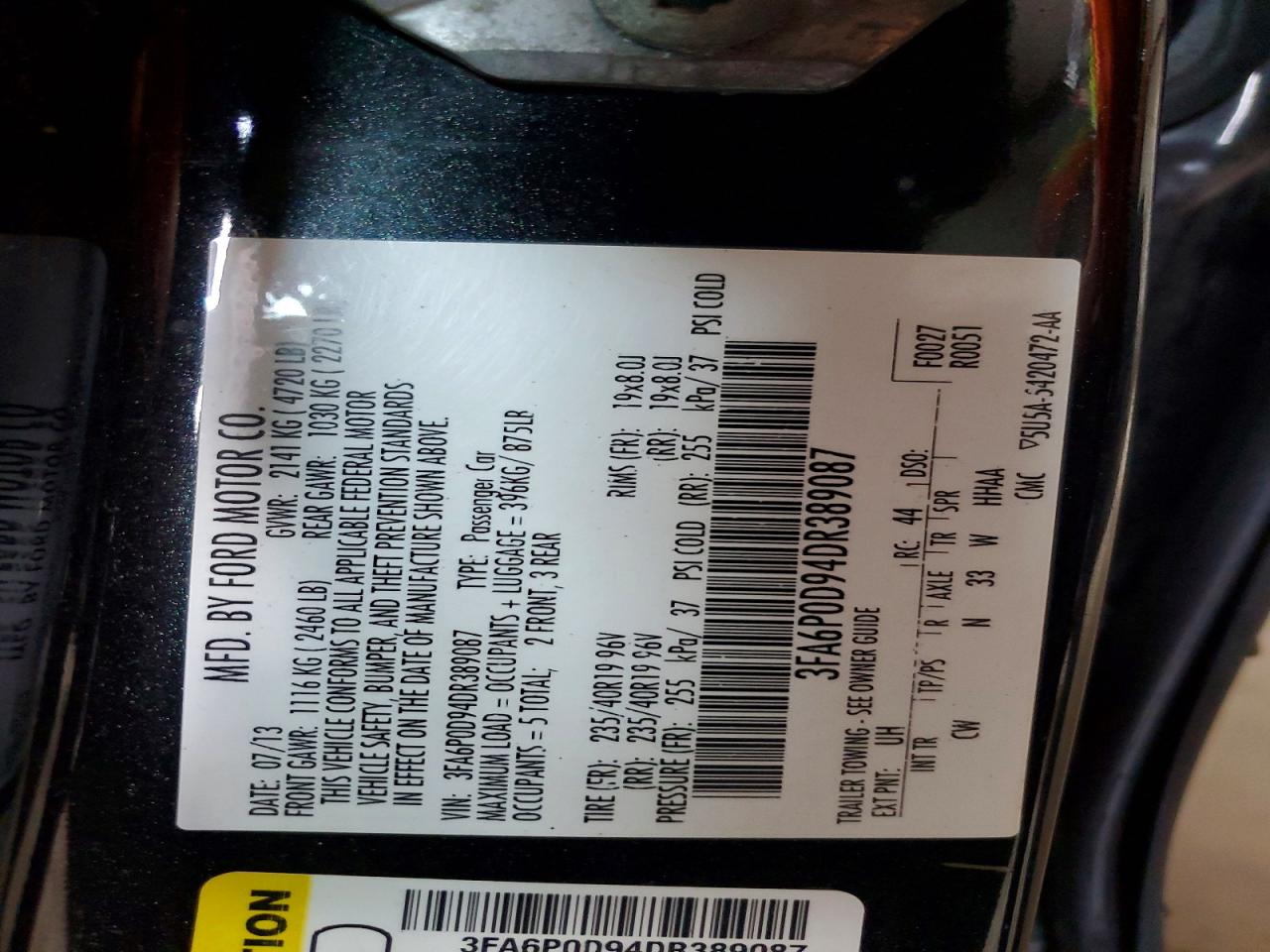 2013 Ford Fusion Titanium Black vin: 3FA6P0D94DR389087