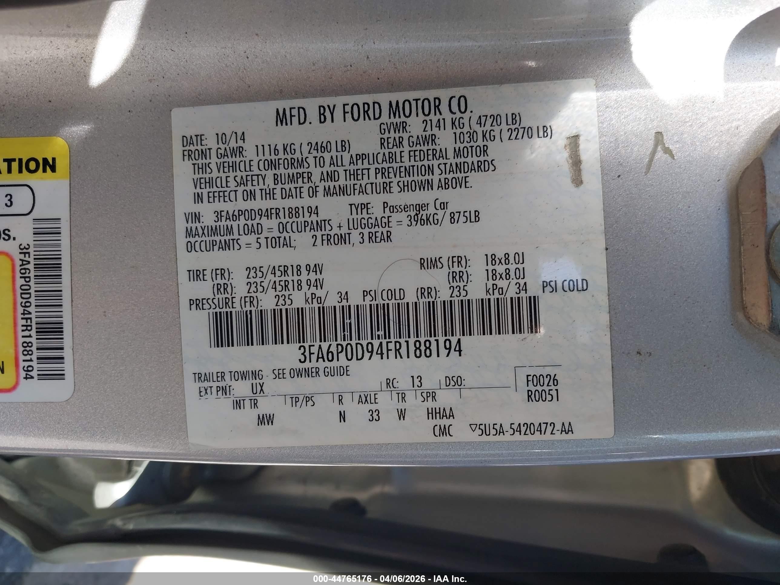 2015 Ford Fusion Titanium Silver vin: 3FA6P0D94FR188194