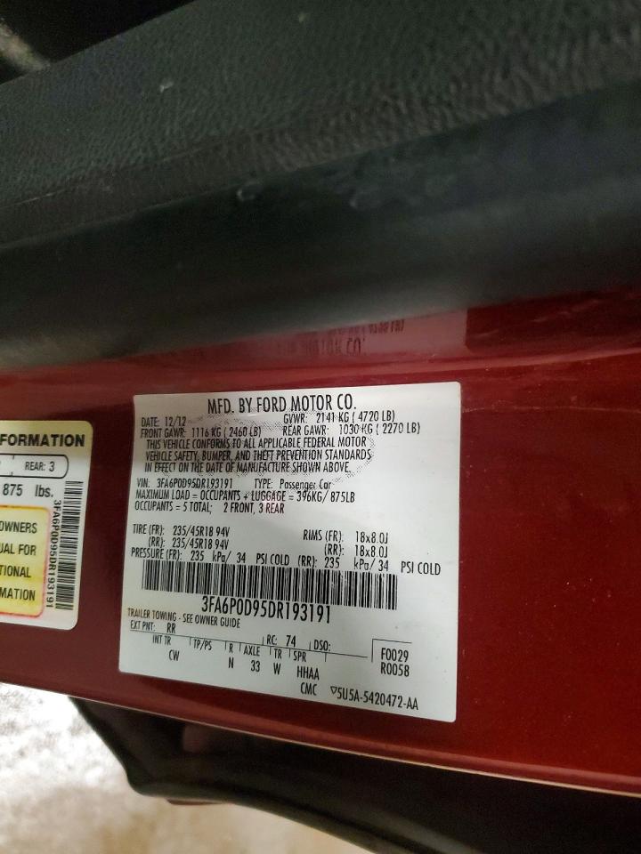 2013 Ford Fusion Titanium Red vin: 3FA6P0D95DR193191