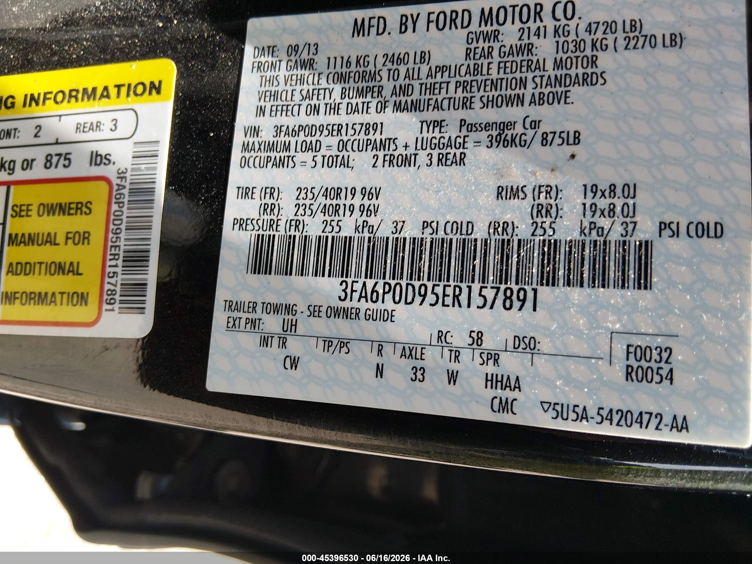 2014 Ford Fusion Titanium Black vin: 3FA6P0D95ER157891