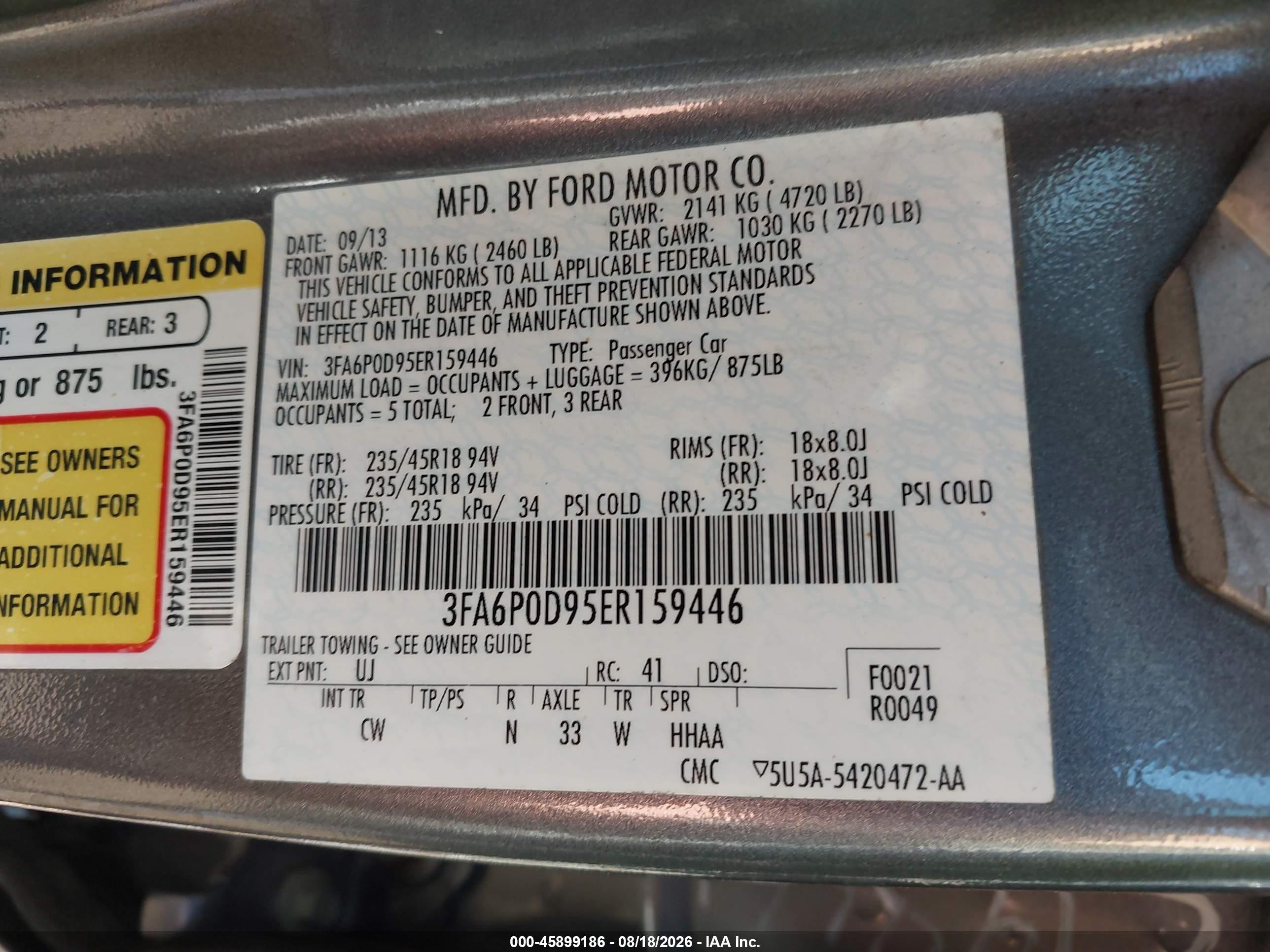 2014 Ford Fusion Titanium Серый vin: 3FA6P0D95ER159446
