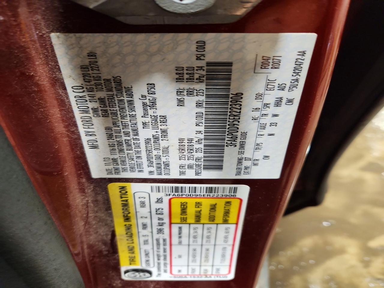 2014 Ford Fusion Titanium Red vin: 3FA6P0D95ER223906