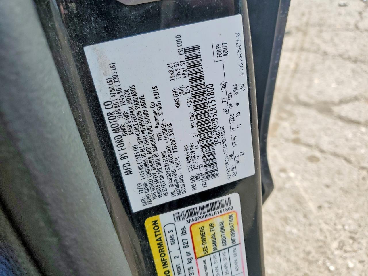 2020 Ford Fusion Black vin: 3FA6P0D95LR151800