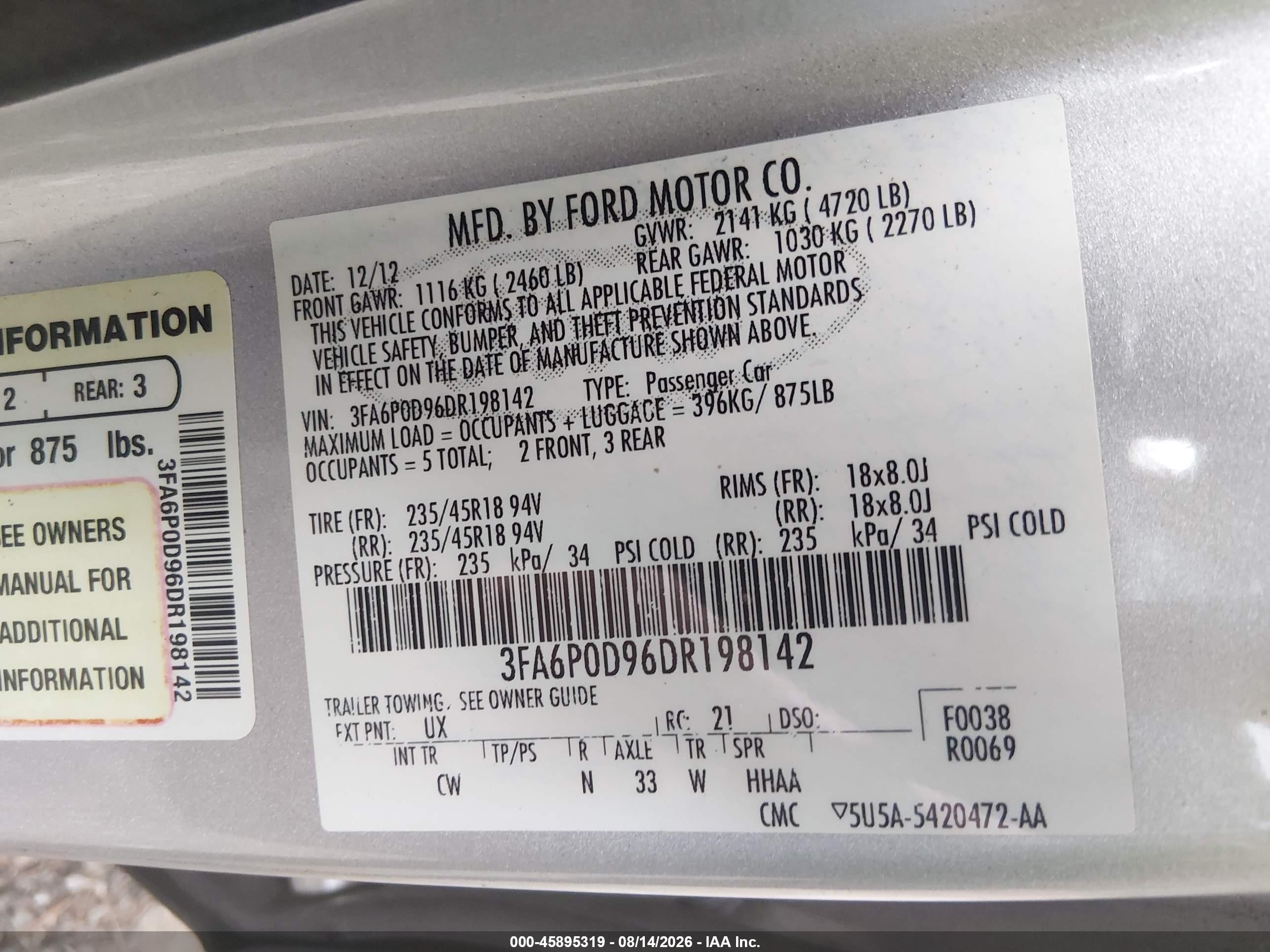 2013 Ford Fusion Titanium Серебряный vin: 3FA6P0D96DR198142