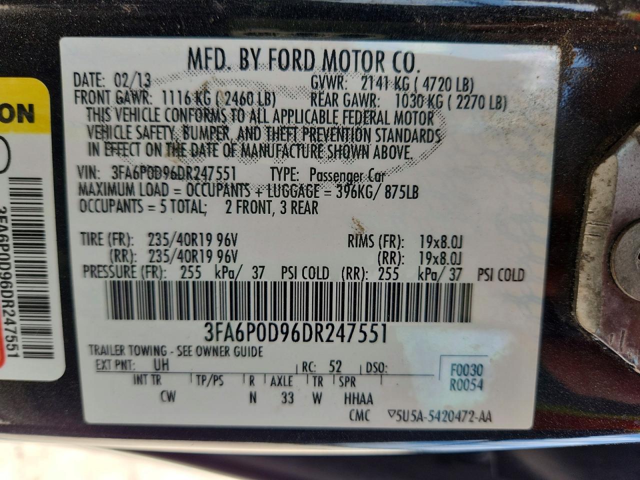 2013 Ford Fusion Titanium Черный vin: 3FA6P0D96DR247551