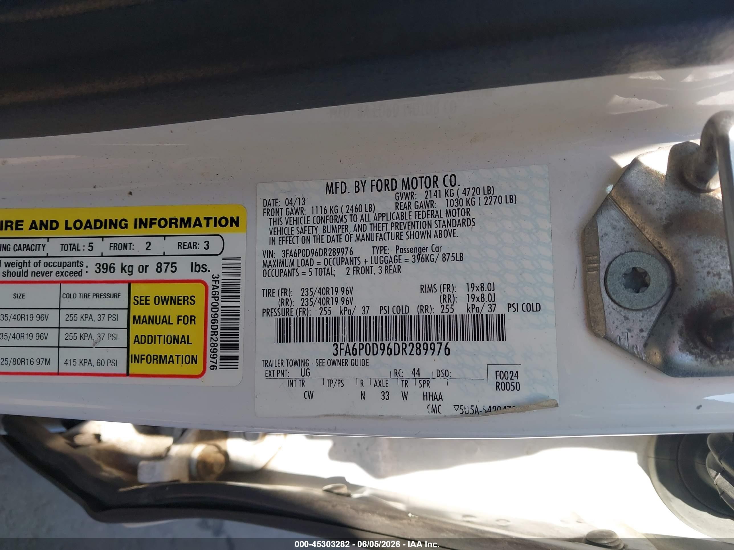 2013 Ford Fusion Titanium White vin: 3FA6P0D96DR289976