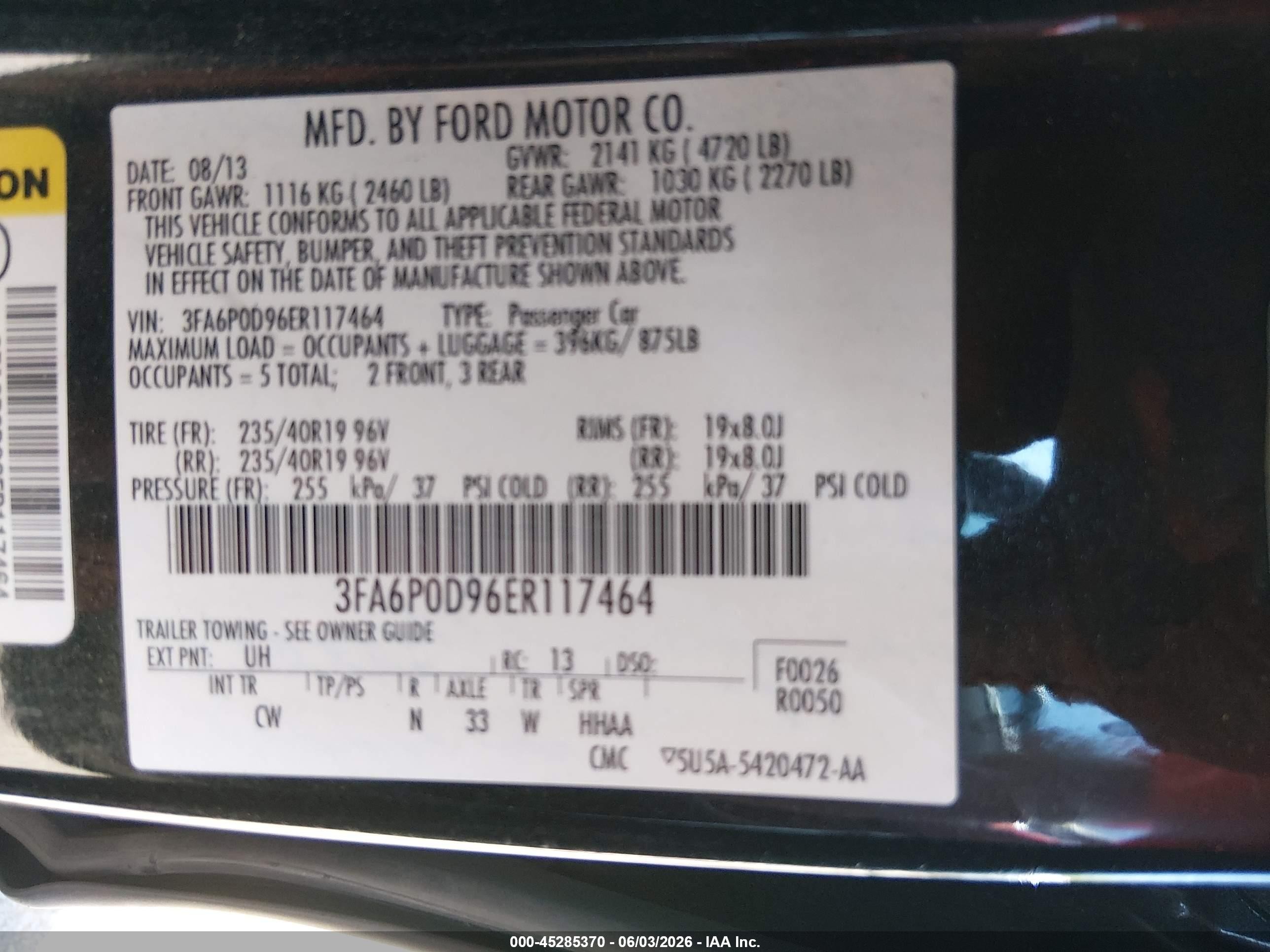 2014 Ford Fusion Titanium Black vin: 3FA6P0D96ER117464