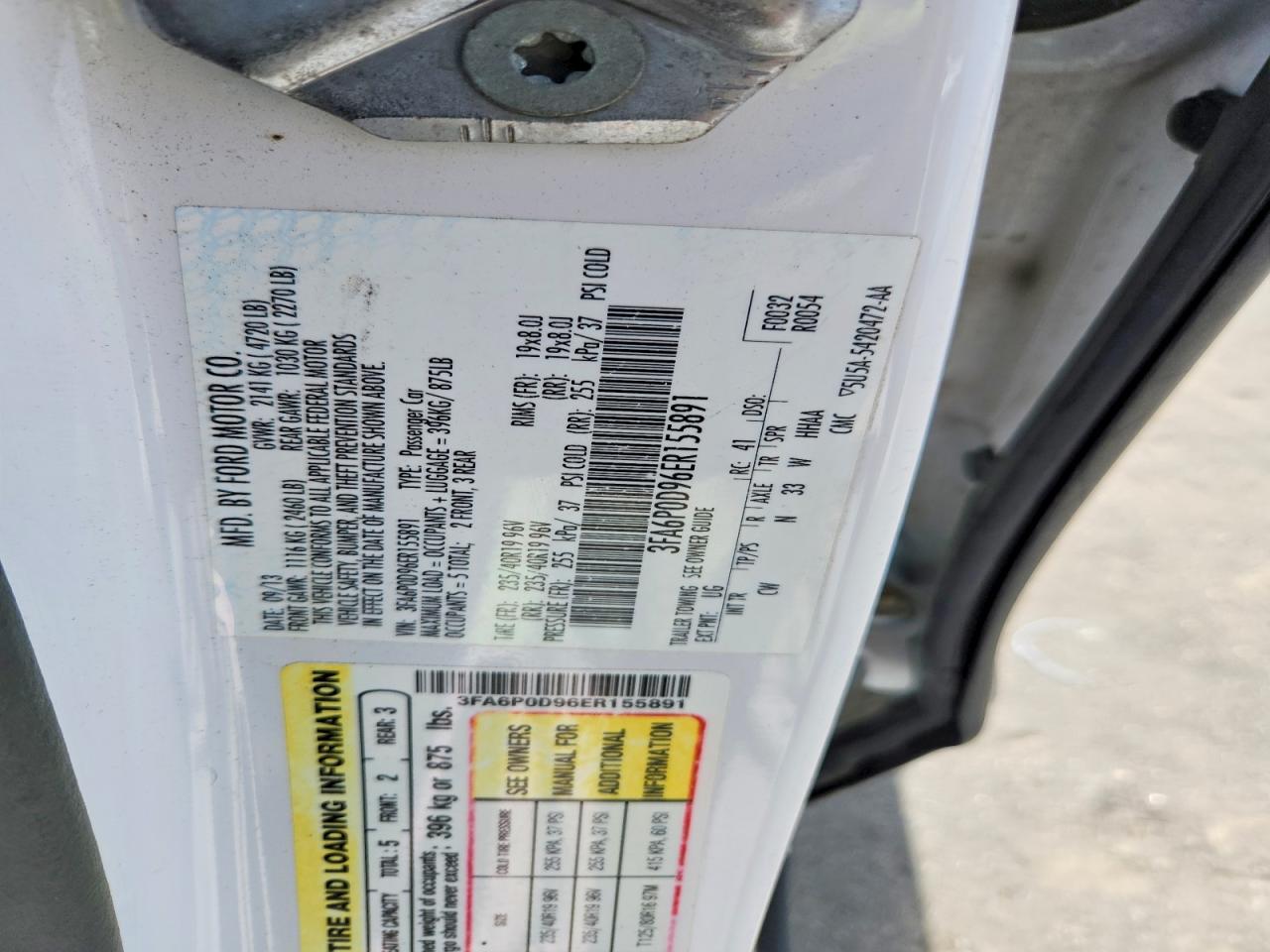 2014 Ford Fusion Titanium White vin: 3FA6P0D96ER155891