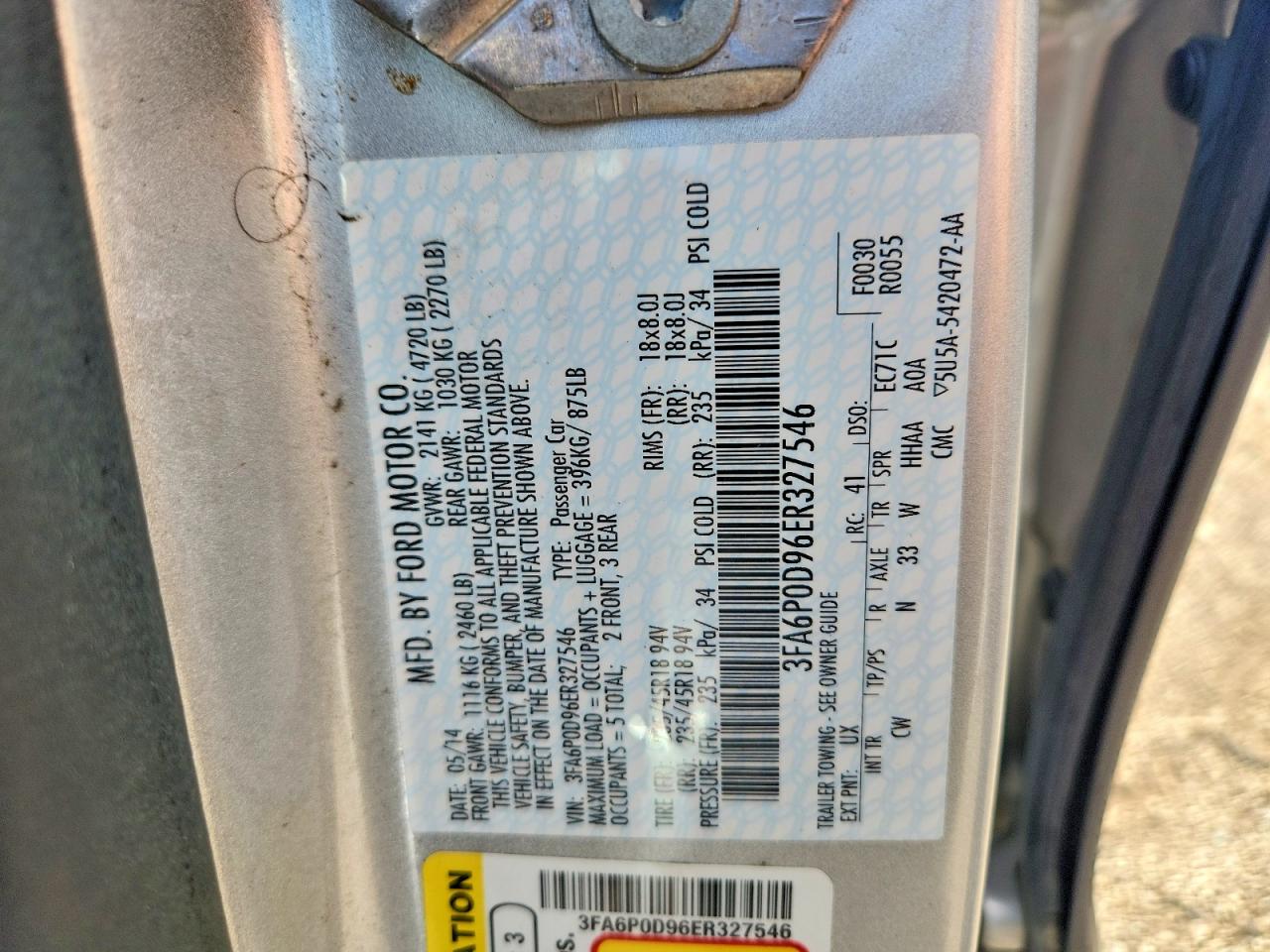 2014 Ford Fusion Titanium Silver vin: 3FA6P0D96ER327546