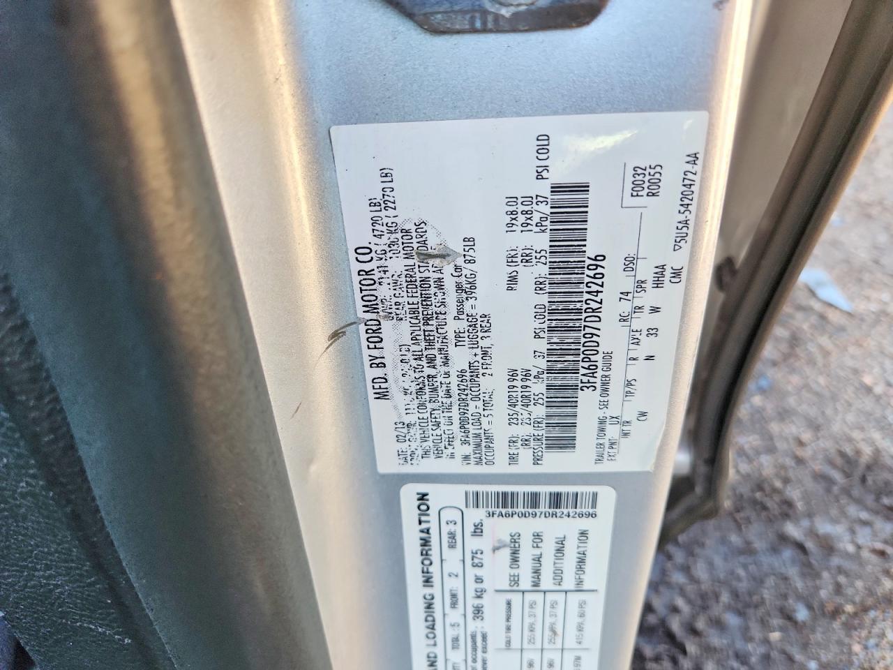 2013 Ford Fusion Titanium Silver vin: 3FA6P0D97DR242696
