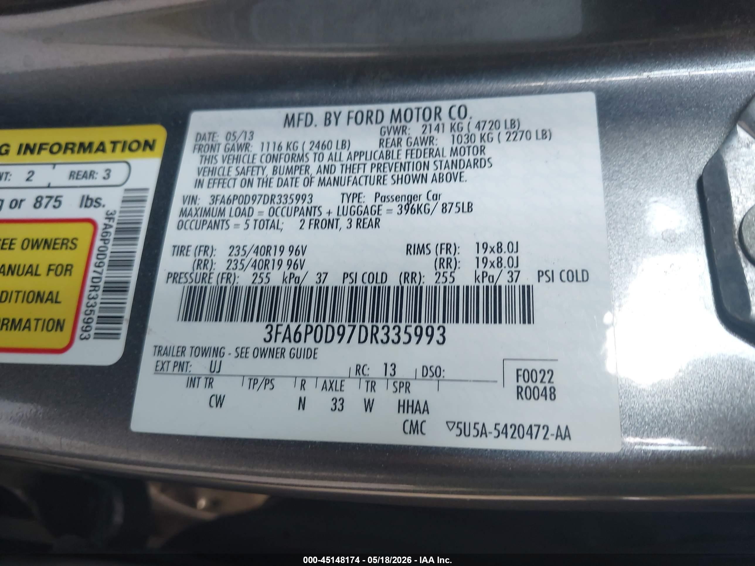 2013 Ford Fusion Titanium Gray vin: 3FA6P0D97DR335993