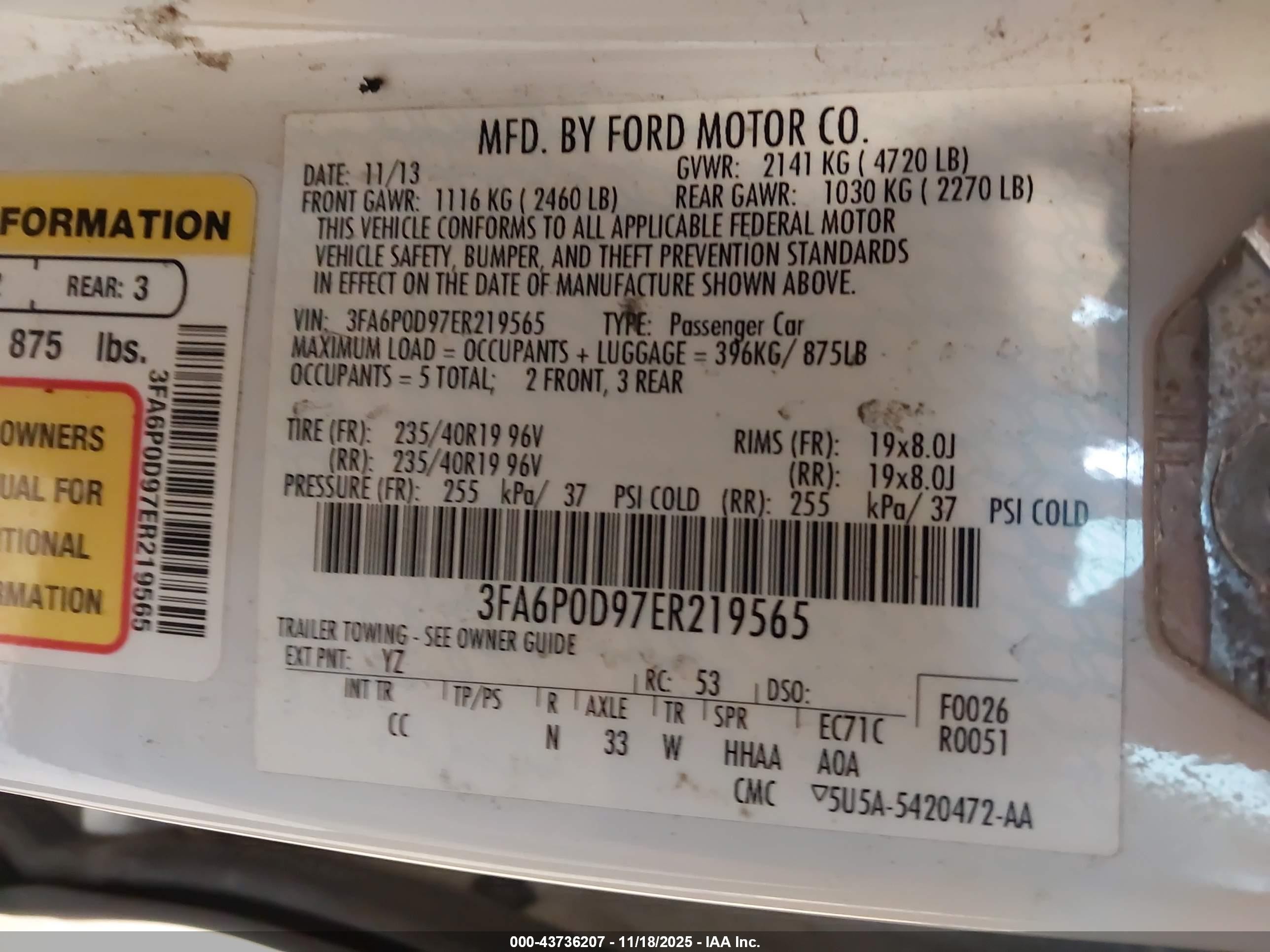 2014 Ford Fusion Titanium White vin: 3FA6P0D97ER219565