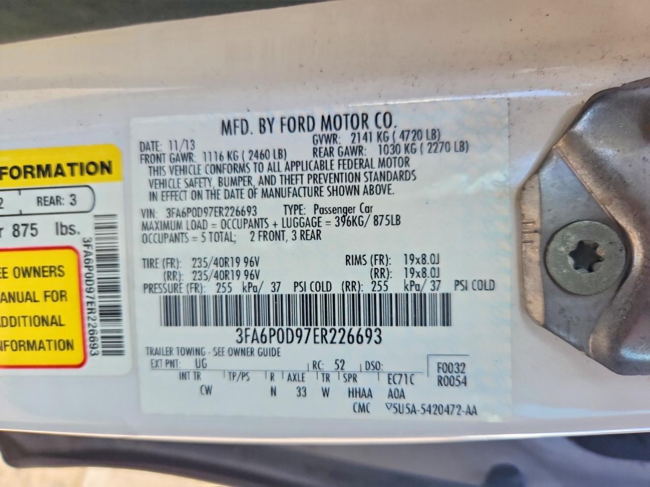 2014 Ford Fusion Titanium White vin: 3FA6P0D97ER226693