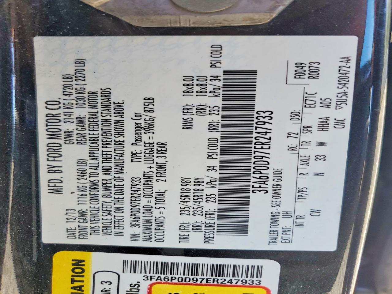 2014 Ford Fusion Titanium Black vin: 3FA6P0D97ER247933