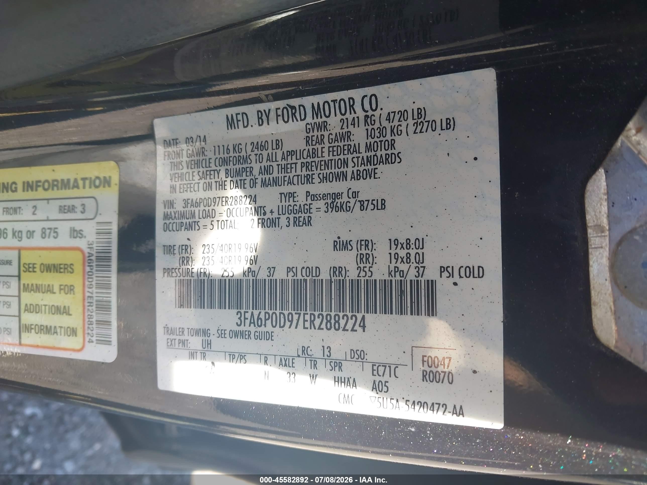 2014 Ford Fusion Titanium Black vin: 3FA6P0D97ER288224