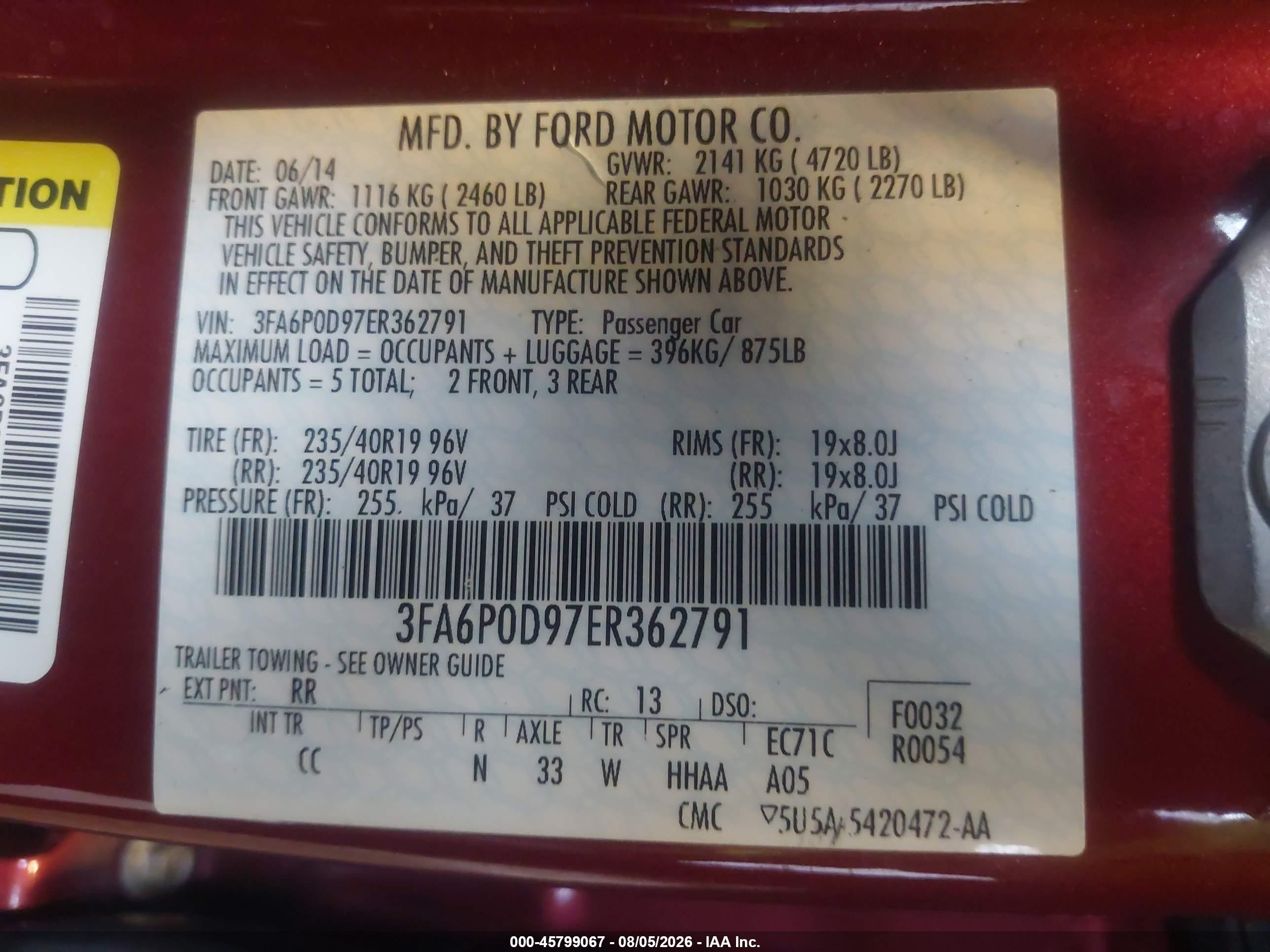 2014 Ford Fusion Titanium Red vin: 3FA6P0D97ER362791