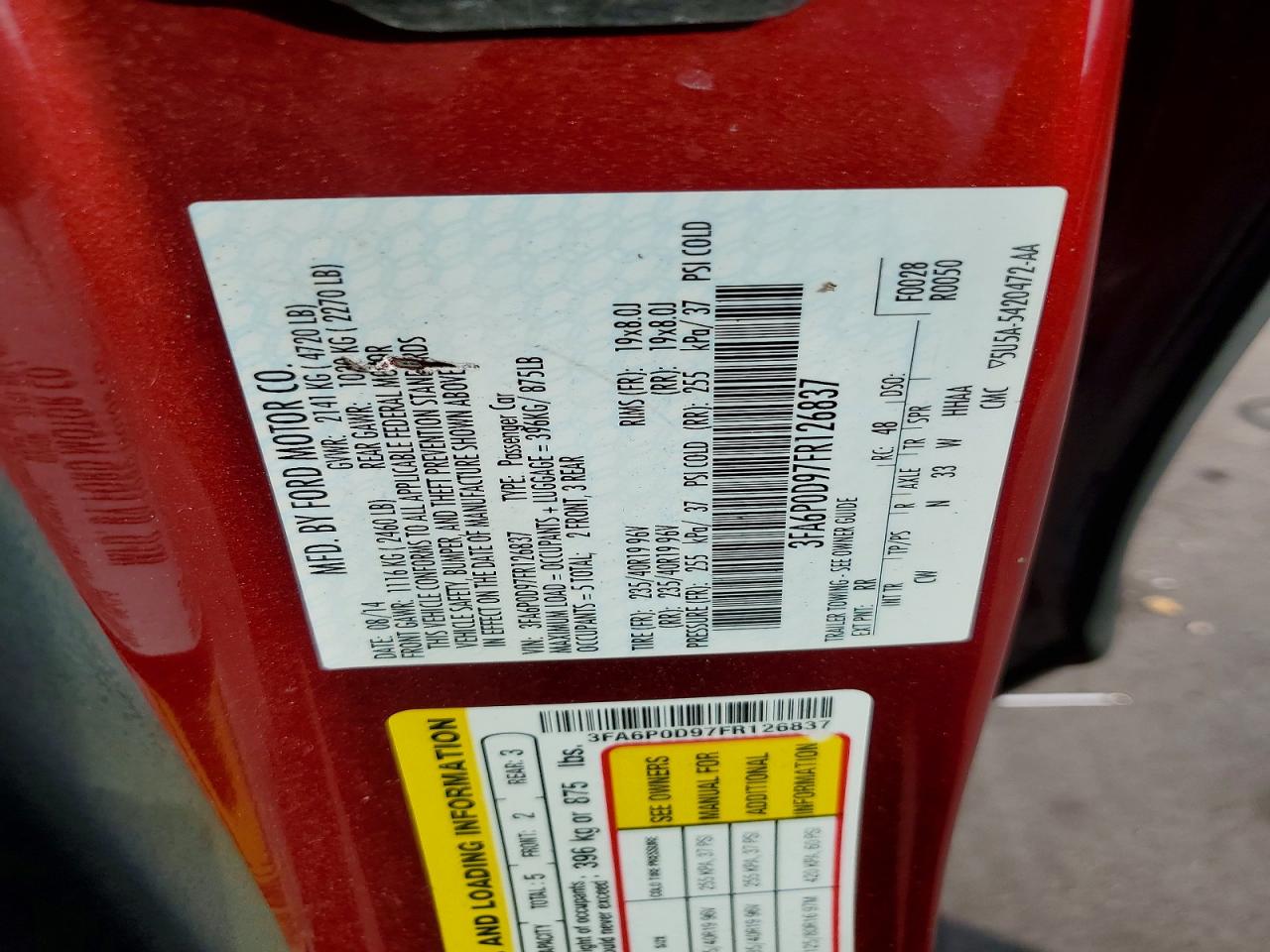 2015 Ford Fusion Titanium Red vin: 3FA6P0D97FR126837
