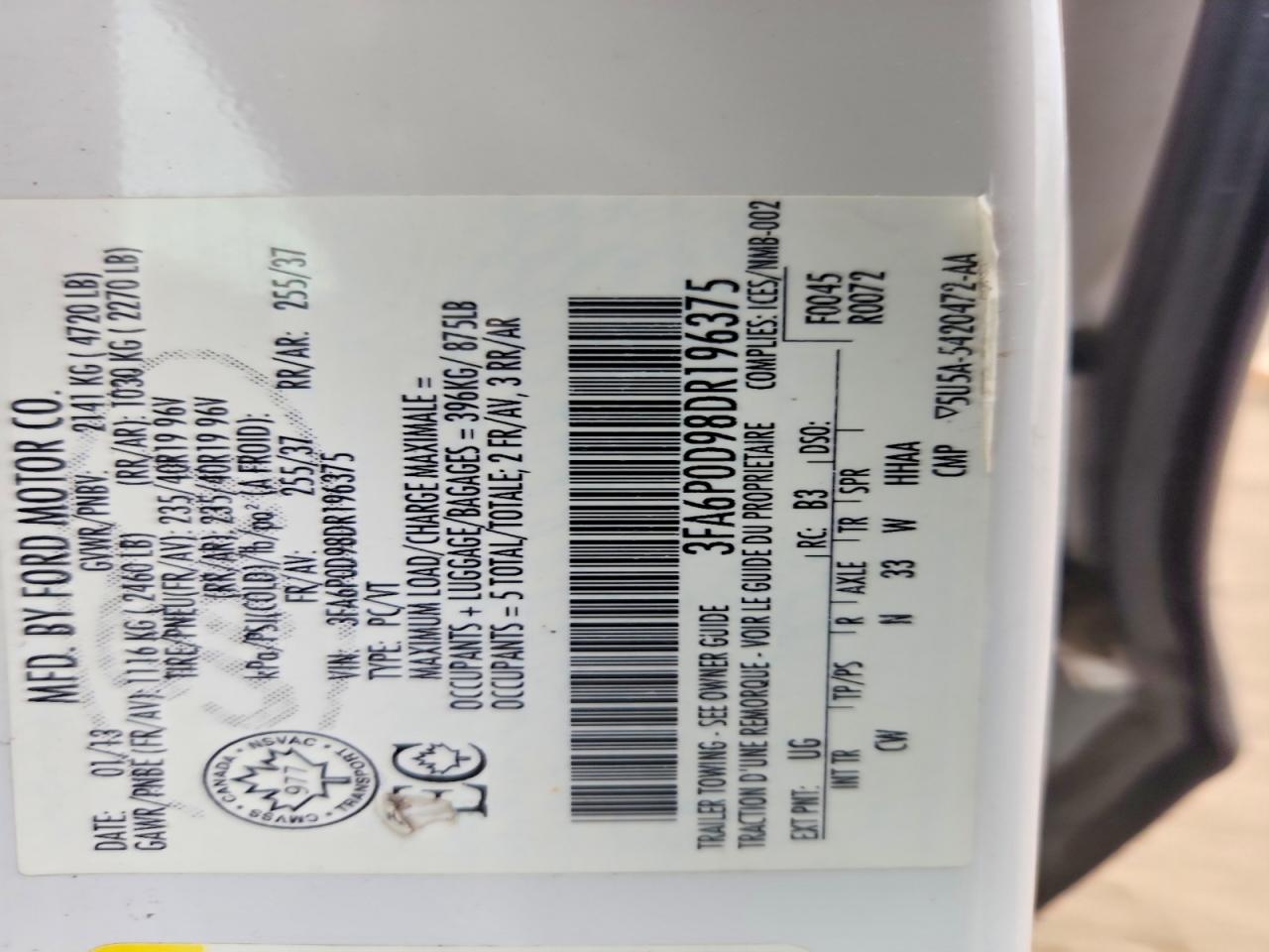 2013 Ford Fusion Titanium White vin: 3FA6P0D98DR196375